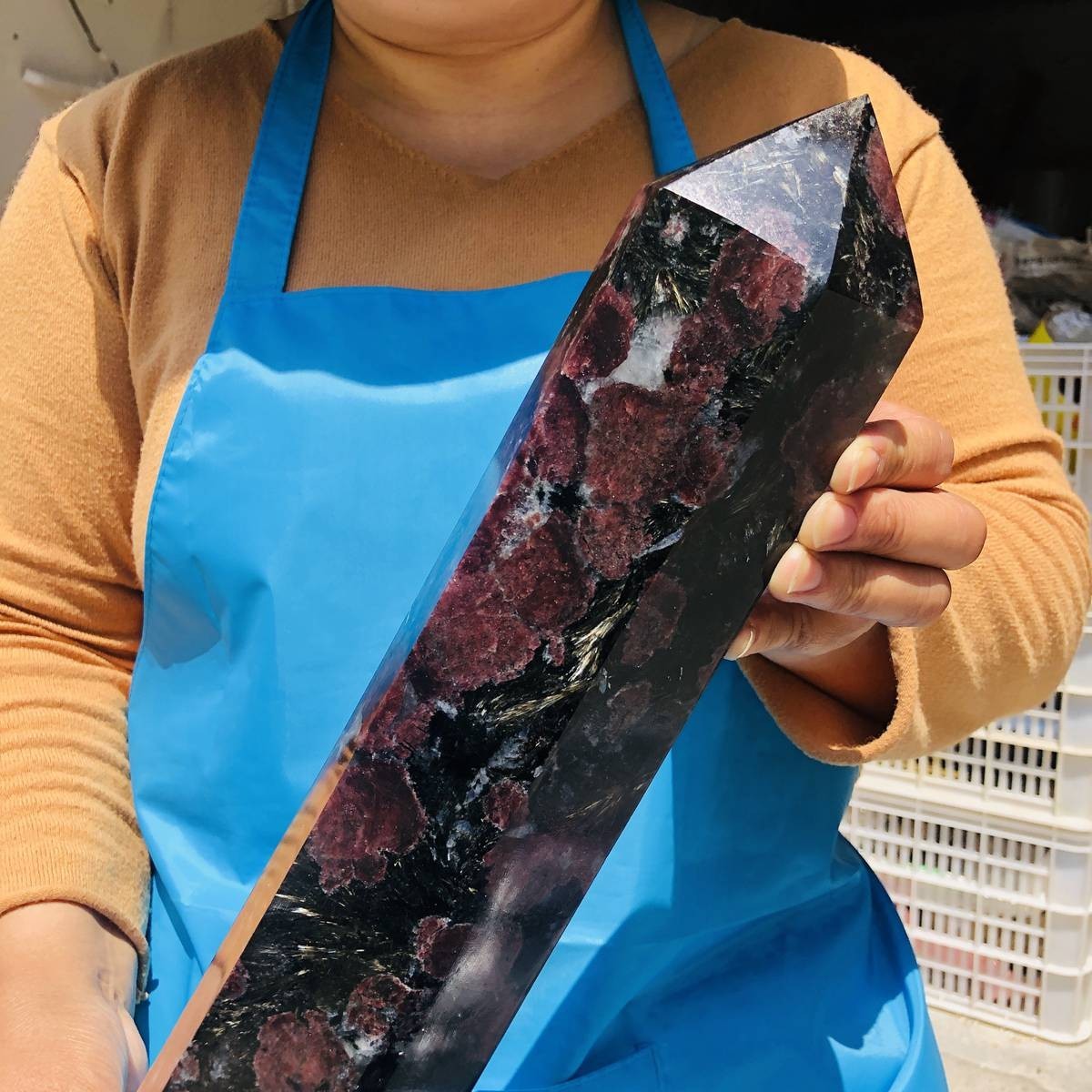 7.77LB Natural garnet crystal obelisk quartz crystal energy column Reiki healing
