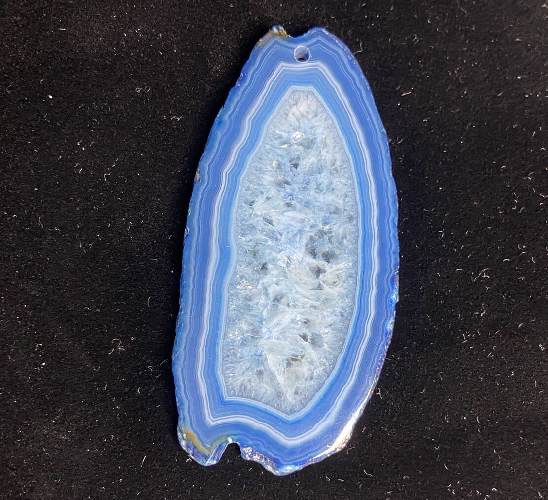 5 Blue Brazilian Agate Pendants 3″x 1″ Slices / Drilled Jewelry Making / Geode