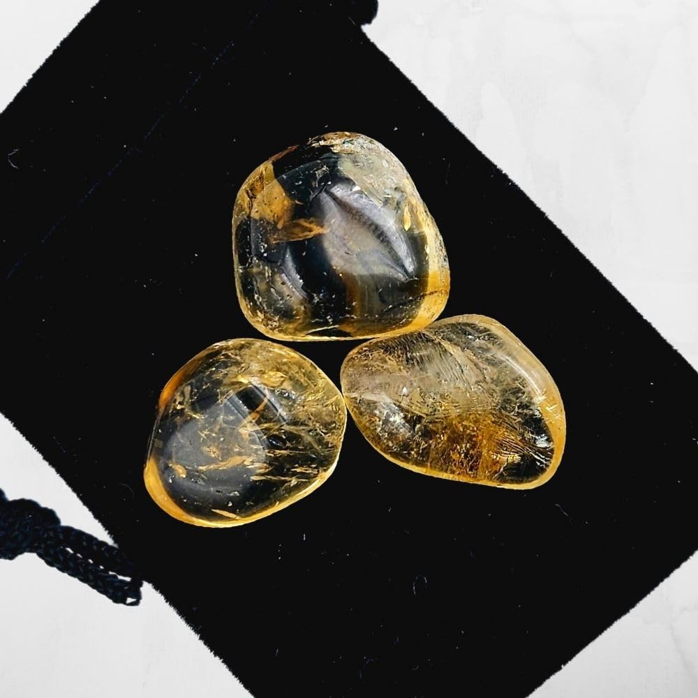 Natural Tumbled Citrine Crystal Stones – 3 Pieces 0.5”-1” Gemstone for Healing