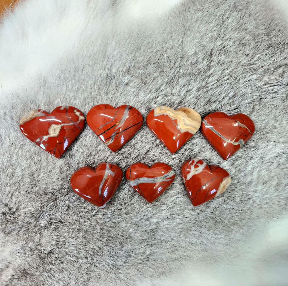 Natural Red Jasper Heart Love Carved Palm Stone Healing Crystal Home Decor