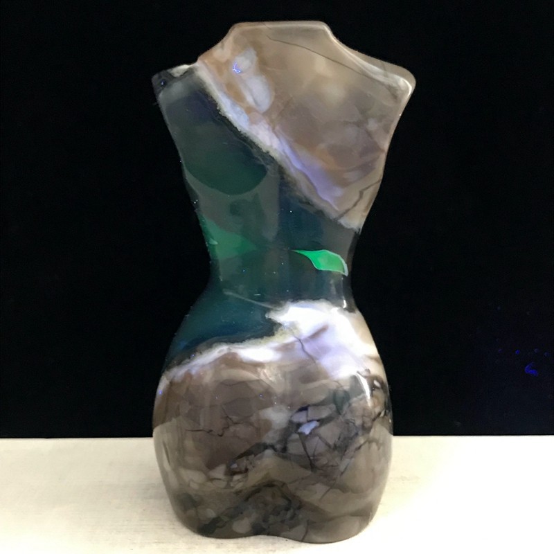 290G Natural Volcanic agate Crystal Hand Carved female model Healing Reiki
