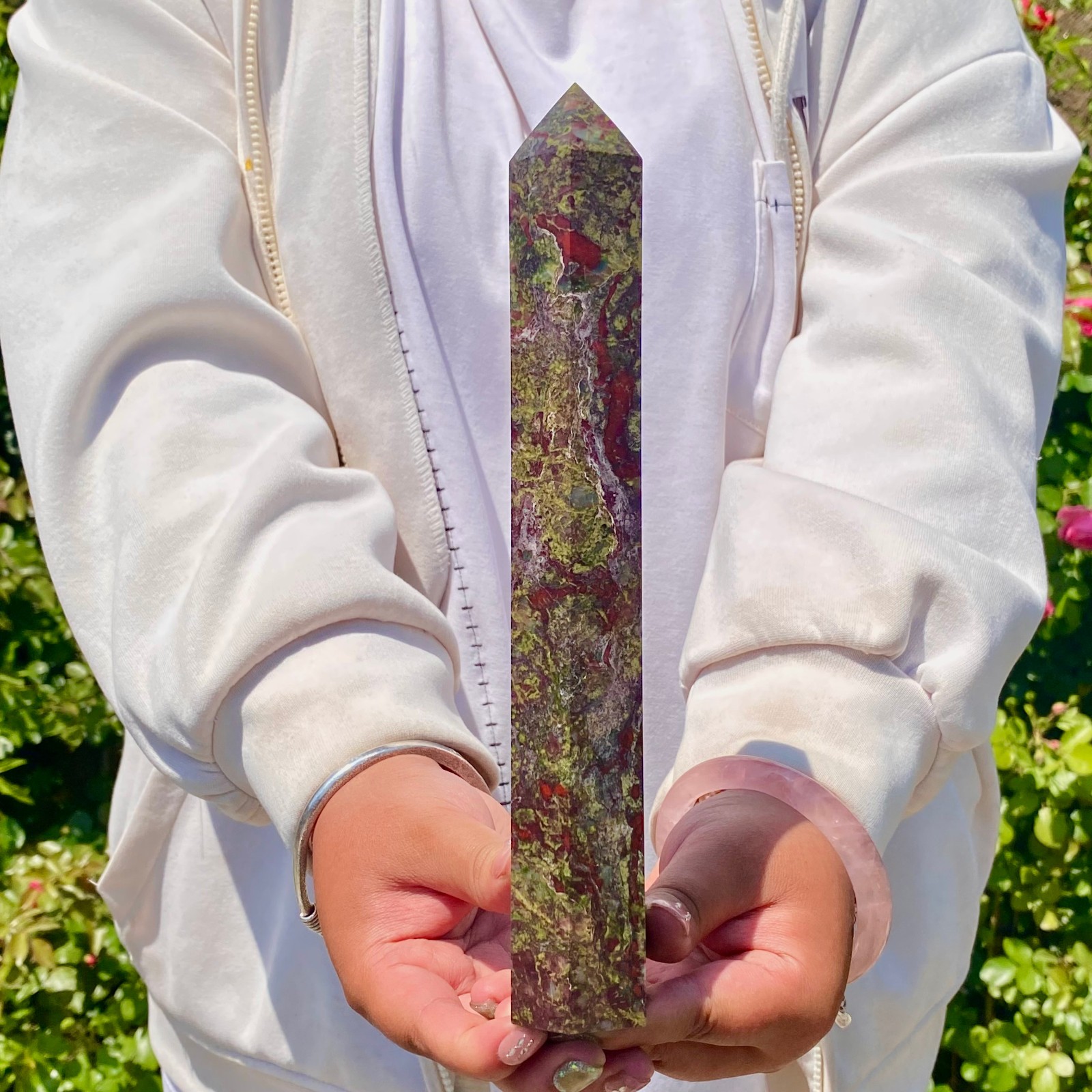 1.5LB Natural dragon blood stone Column Quartz Crtal Obelisk Energy Healing