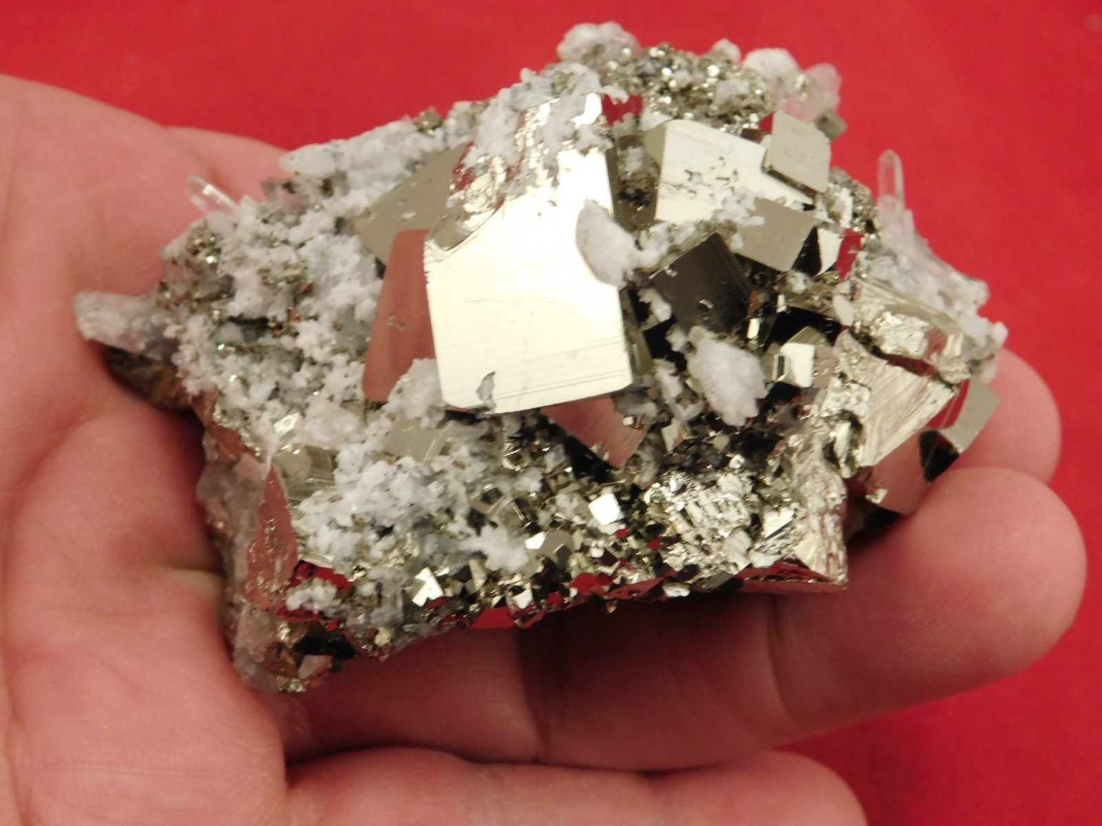 Larger! SUPER Nice PYRITE Crystal CUBE Cluster with Quartz Peru 297gr
