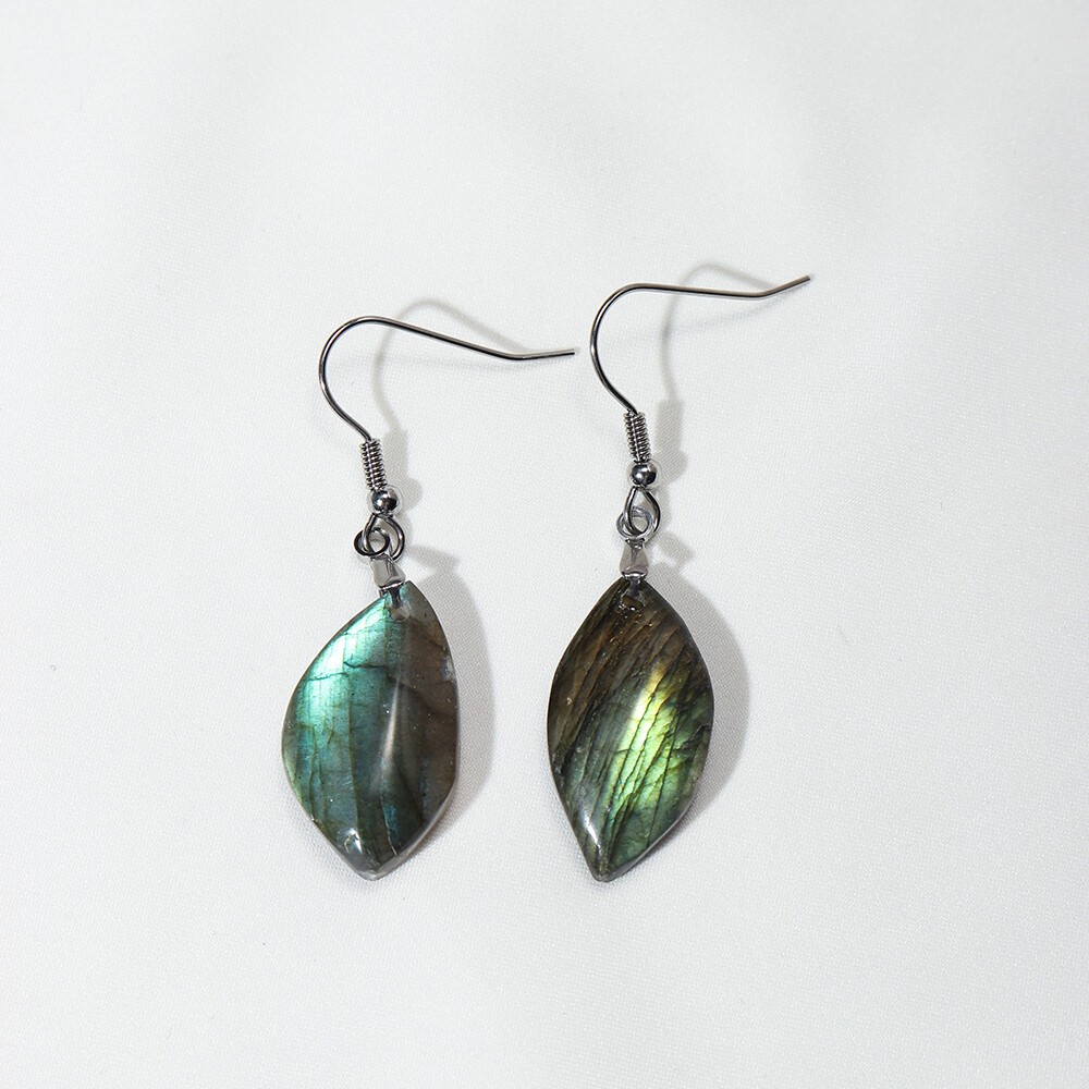 Natural Drop Labradorite Dangle Hook Earrings Crystal Quartz Healing Jewelry