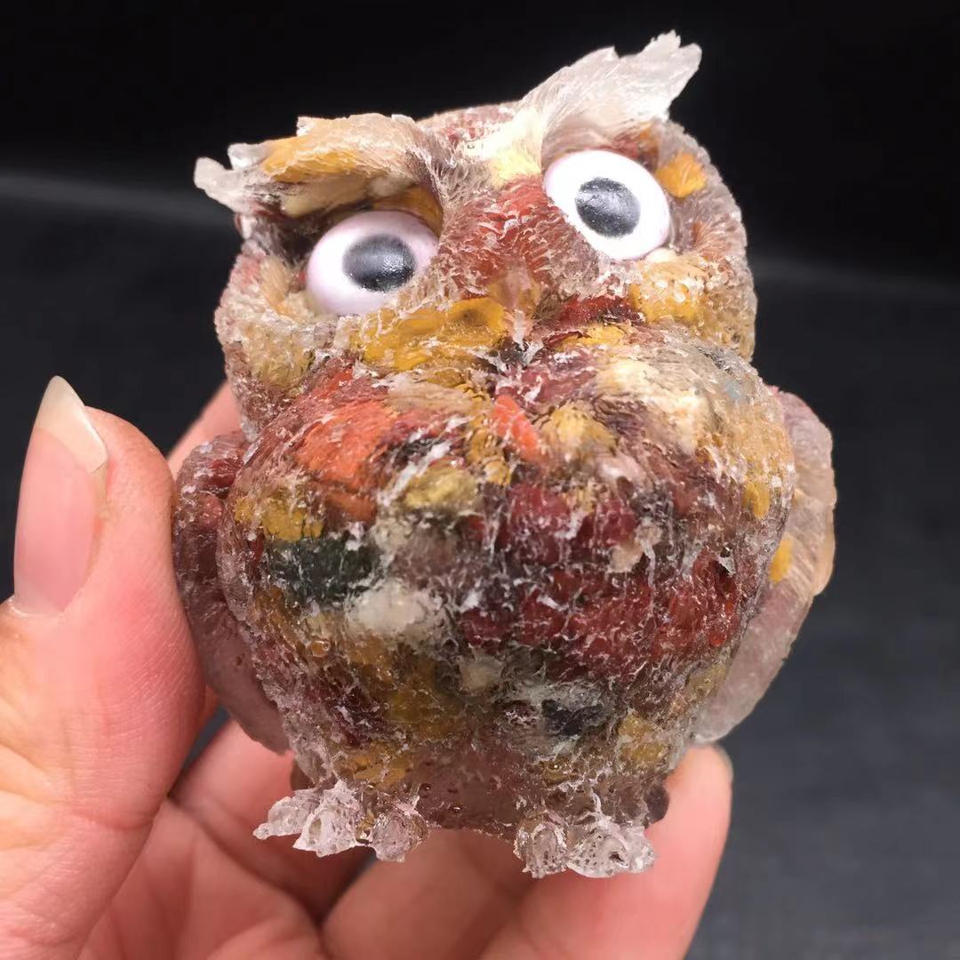 Natural Mookaite Quartz Crystal Tumbled Stone Resin Owl Healing Decorate 1pc