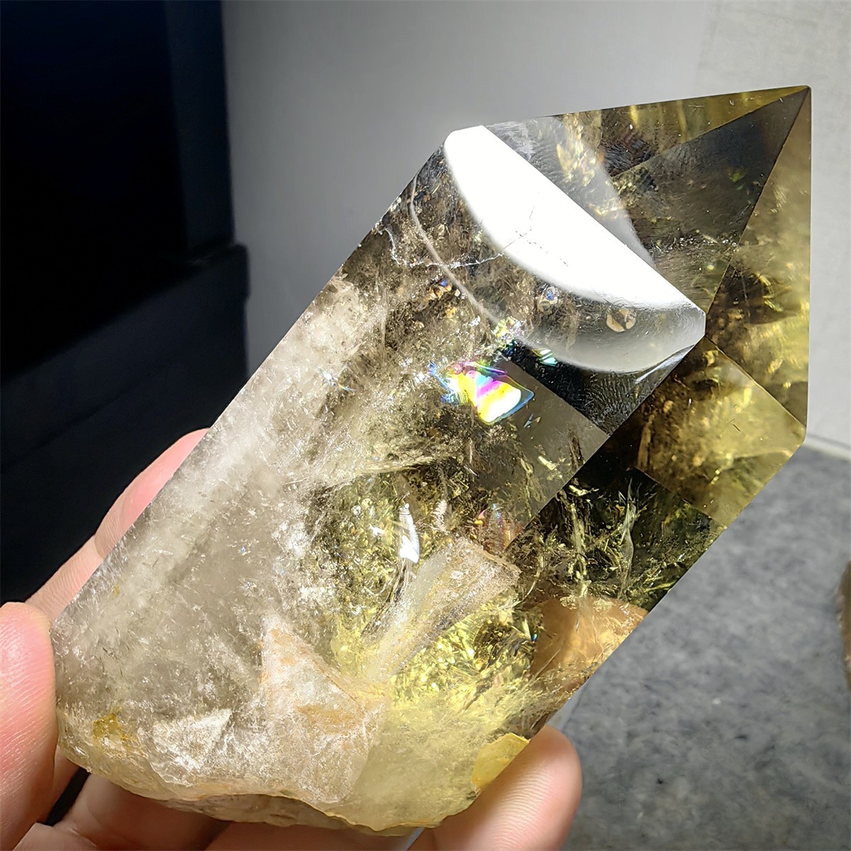 390g Natural rainbow Citrine crystal Obelisk wand point healing specimen L37