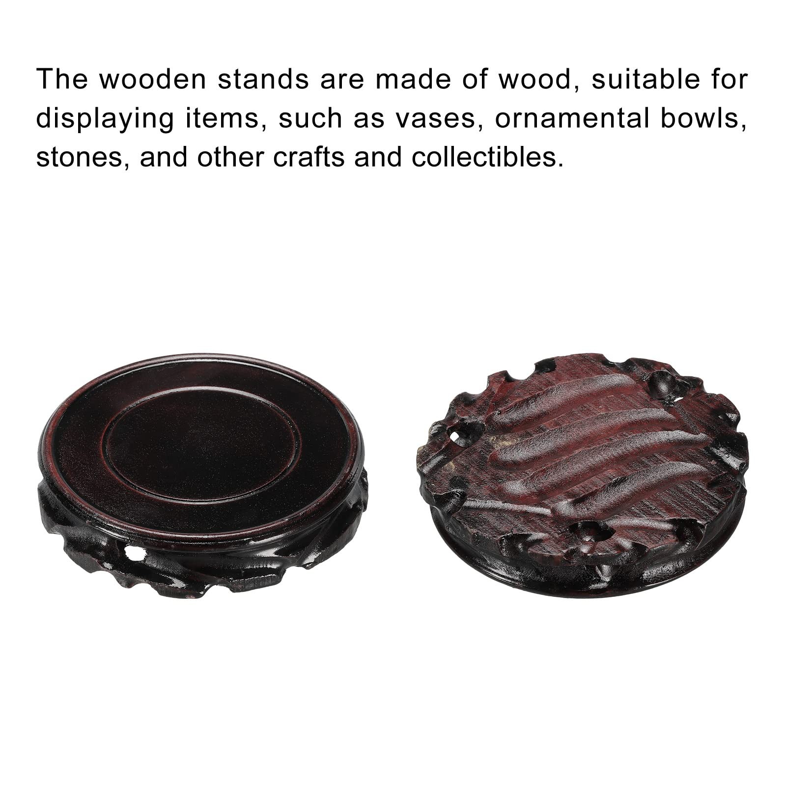 Wooden Display Stand Base 110mm Diameter Black for Vase Bonsai Stone