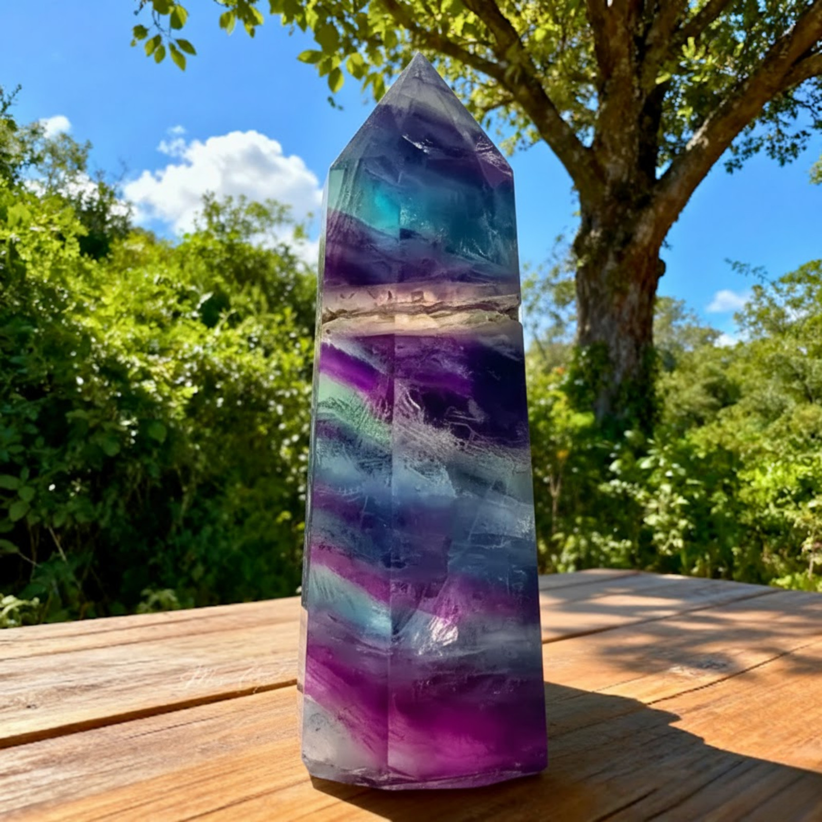Natural Rainbow Fluorite Crystal Tower Obelisk Reiki Healing Meditation Decor