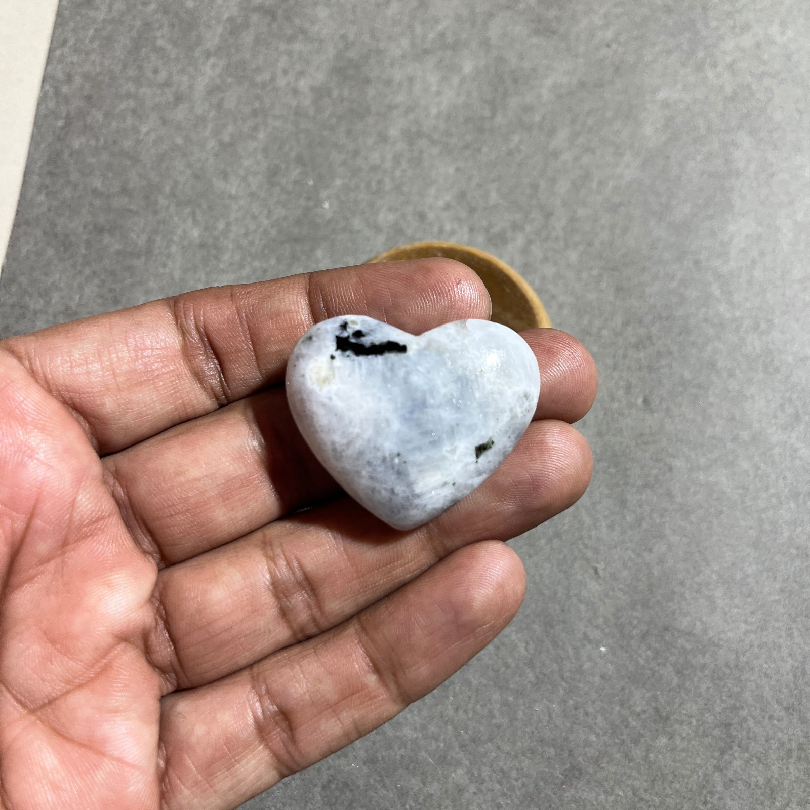 Genuine Rainbow Moonstone Heart Pocket Crystal Blue Flash 25g 38x32mm