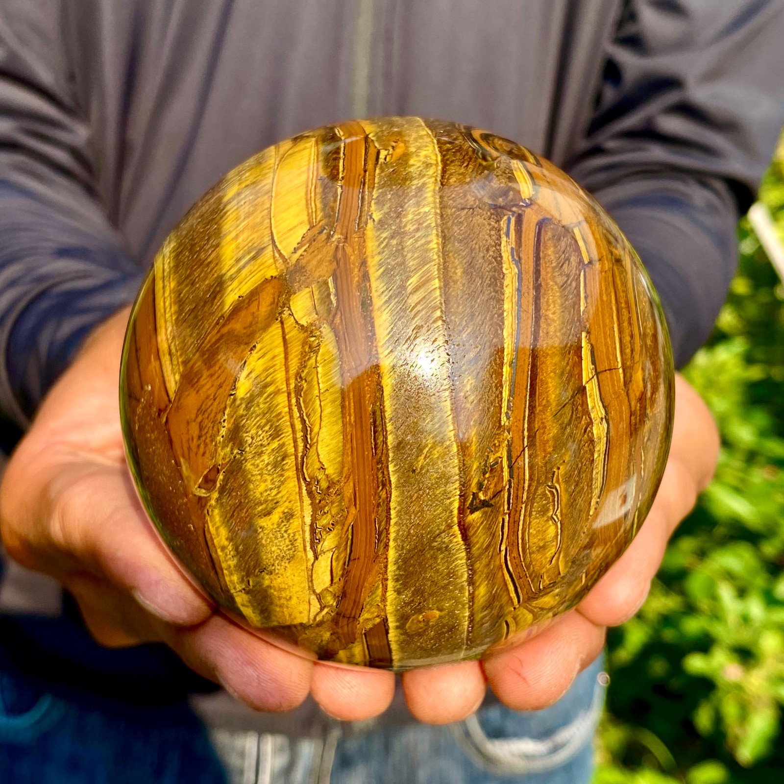 2.07LB Natural Tiger Eye Stone Crystal Ball Quartz Healing Sphere Décor