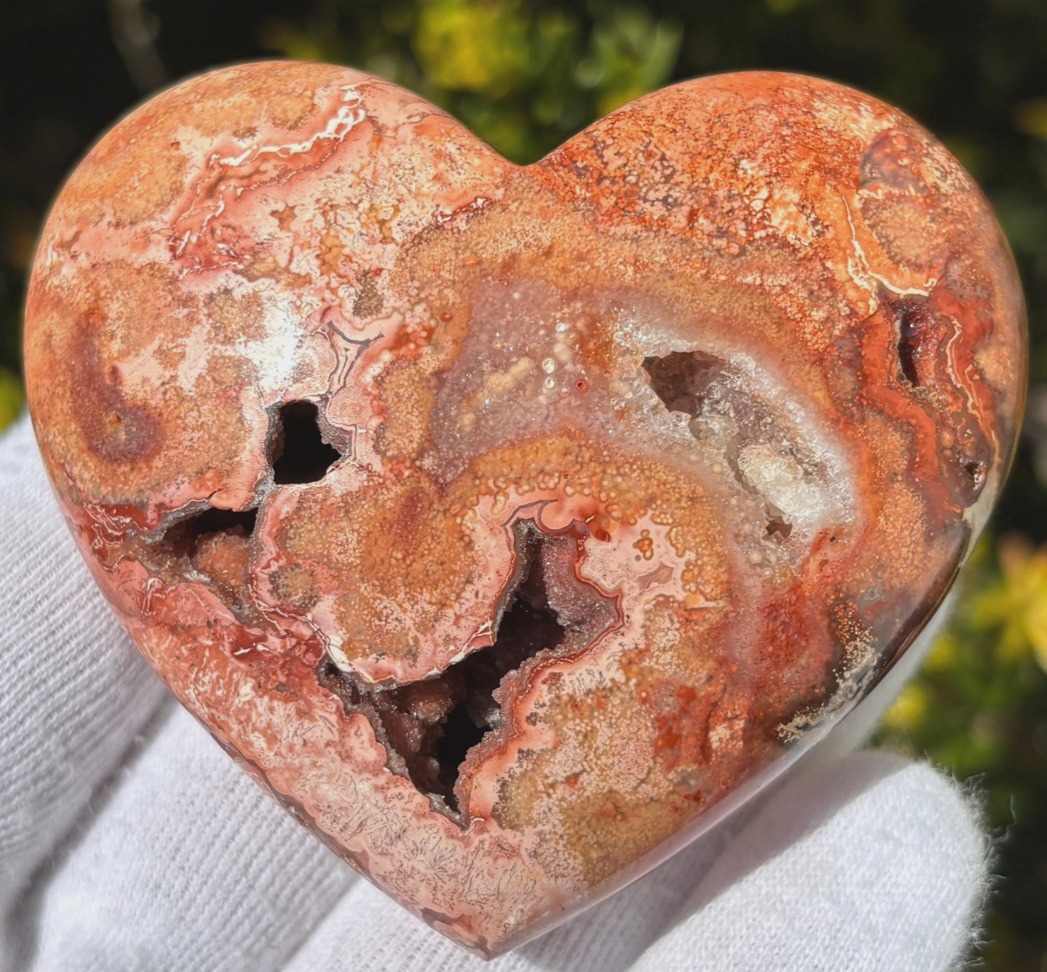 USA SALE 112g 2.6″ RED CRAZY LACE AGATE HEART PALMSTONE PALM STONE DRUZY VUG