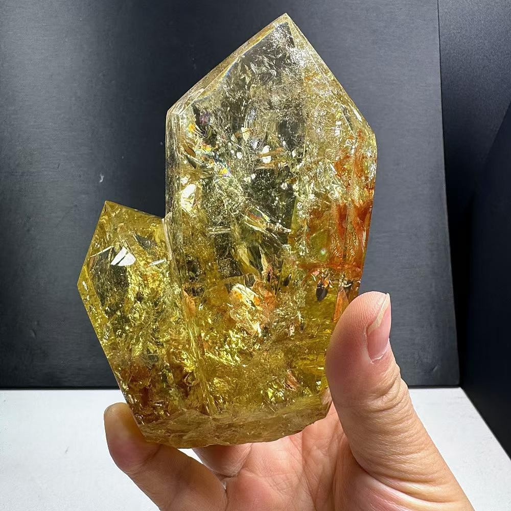 1.92LB Natural citrine Quartz Obelisk Reiki Crystal Tower Healing Energy + STAND