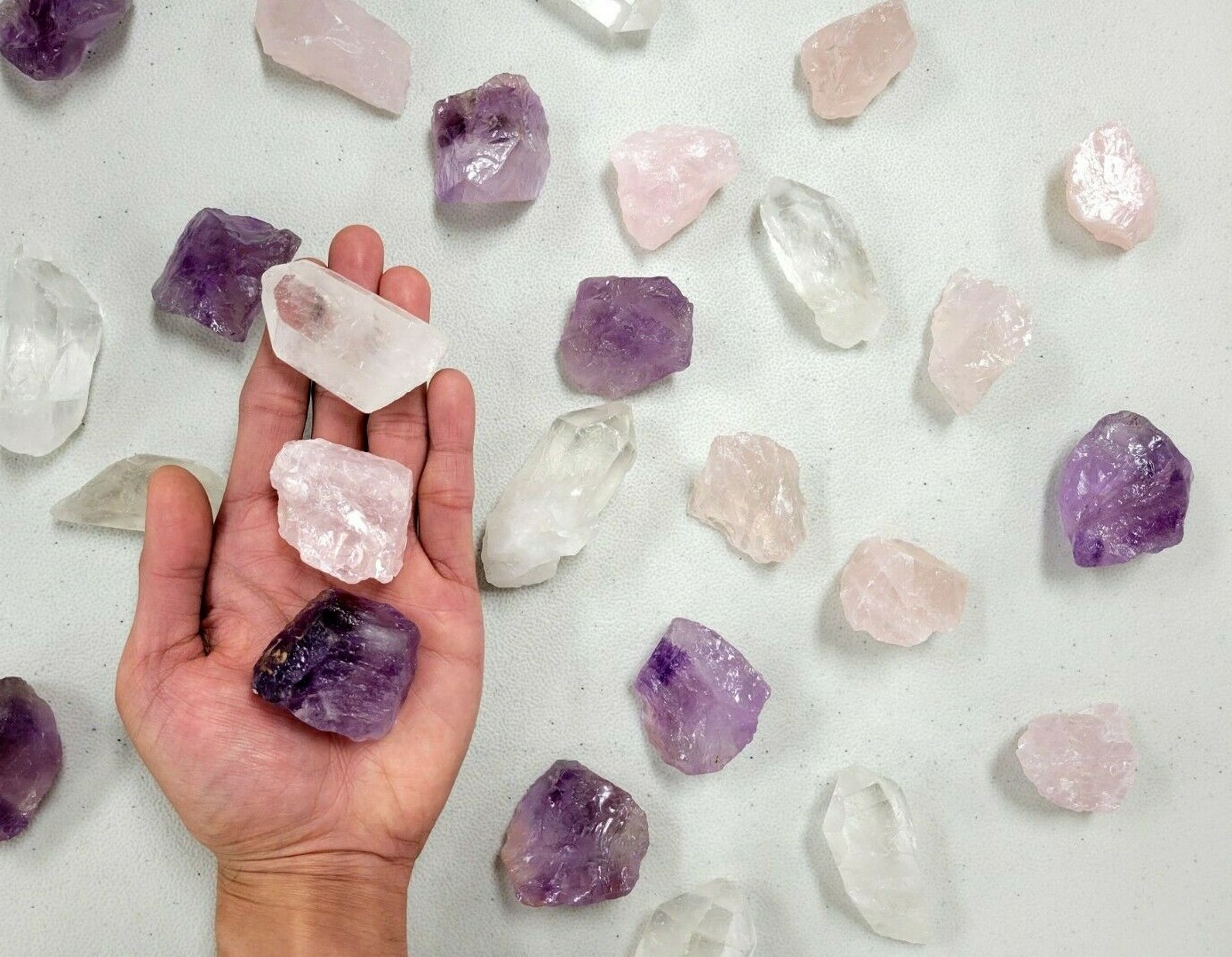Rose Quartz Amethyst Quartz Crystal Point – Healing Crystals Beginner’s Set