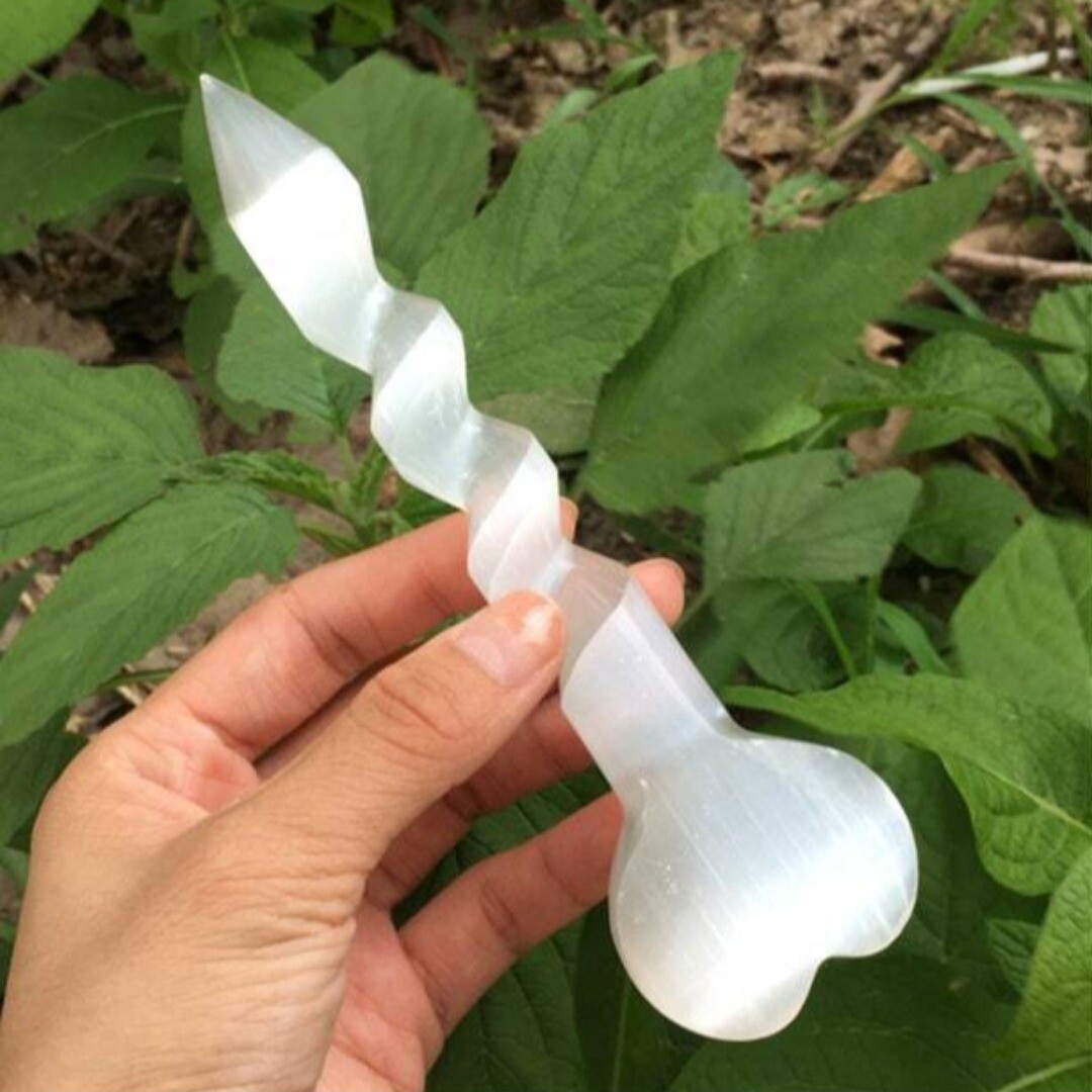 1PC Selenite Heart Spiral Sword Quartz Crystal Mineral Reiki Energy healing 90g+