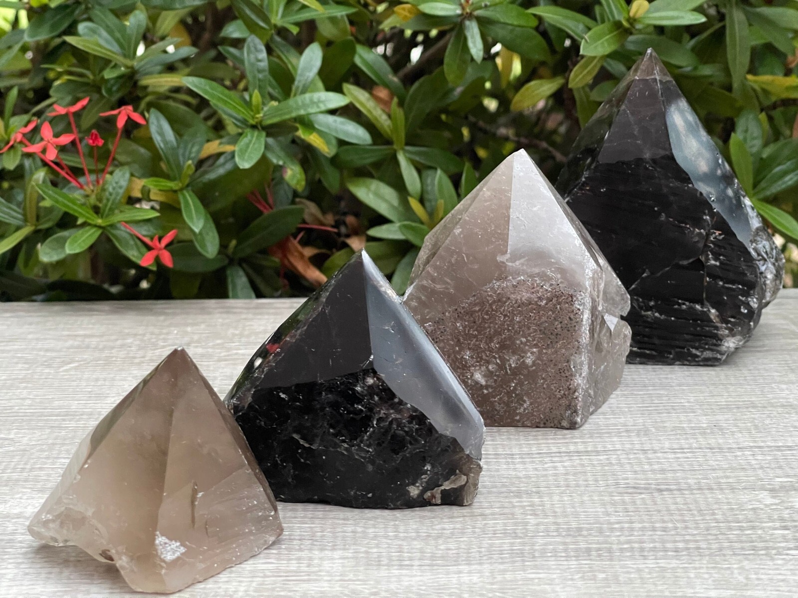 Smoky Quartz Top Polished Rough Point, Standing Smoky Quartz Crystal Cut Base