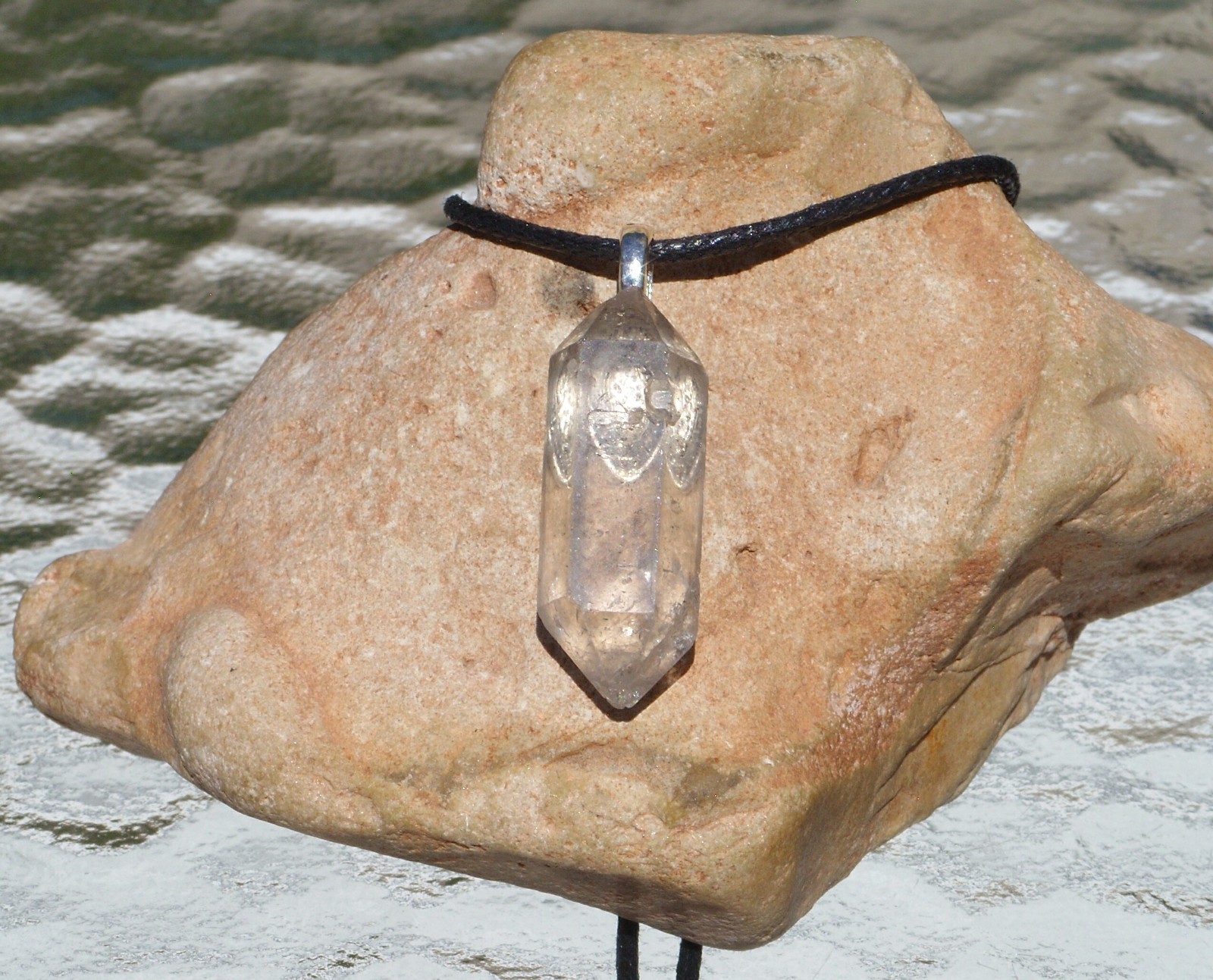 Tibetan Black Quartz Crystal Point Free Form Stone Pendant Necklace Double Term