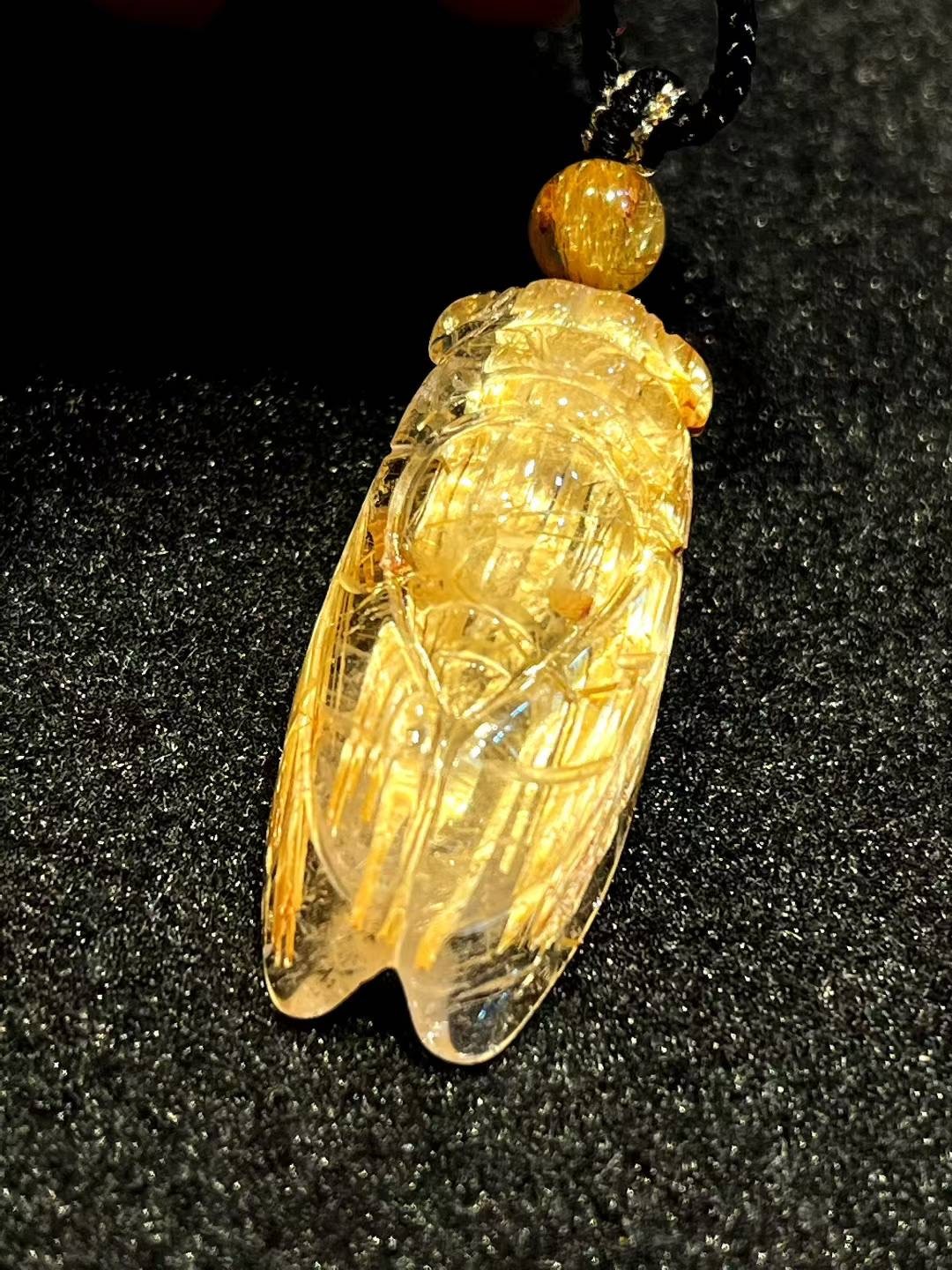 33*14*9mm A++ Natural Gold Rutilated Quartz Titanium Crystal Pendant 1pc