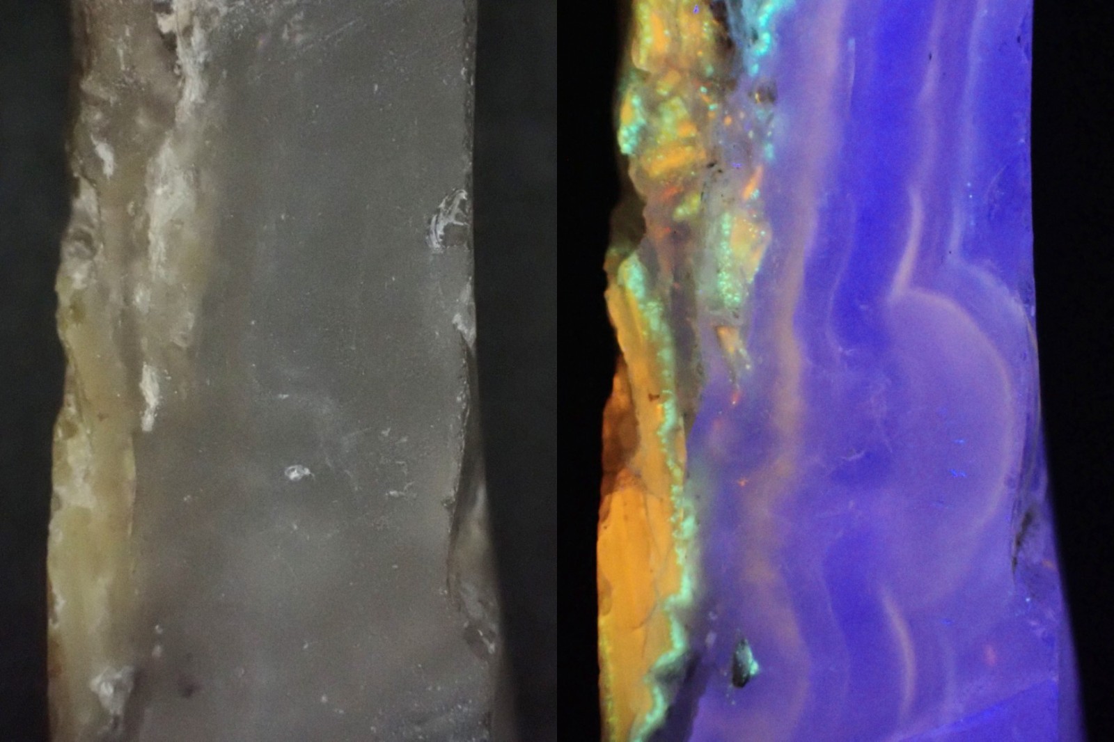 Beautifully fluorescent Hokkaidoite and opals containing organic minerals B262