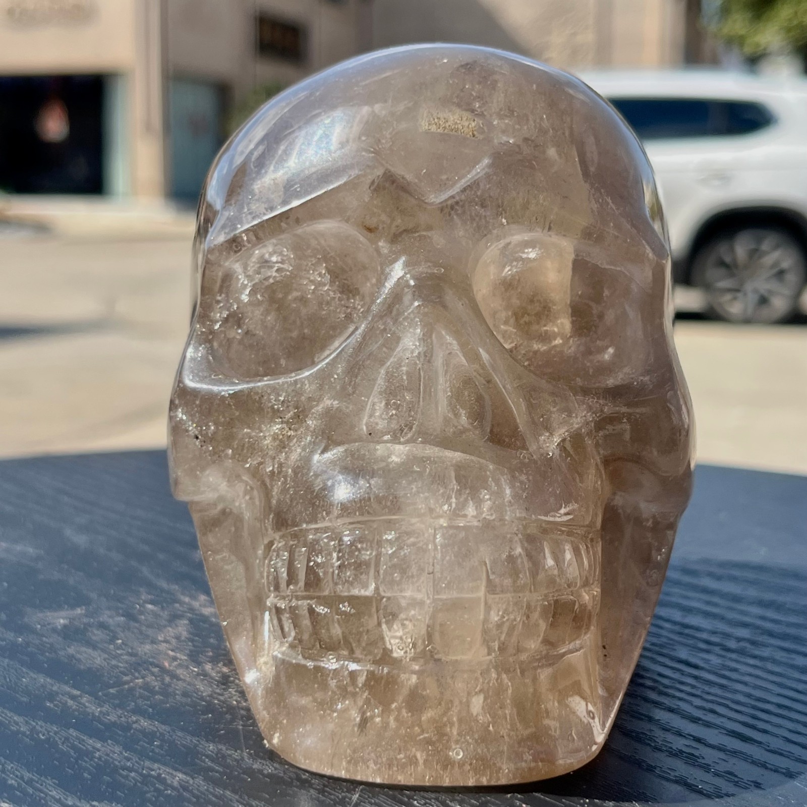 Real Smoky Quartz Stone Carved Human Skull Model Mineral Specimen Display 4 lb