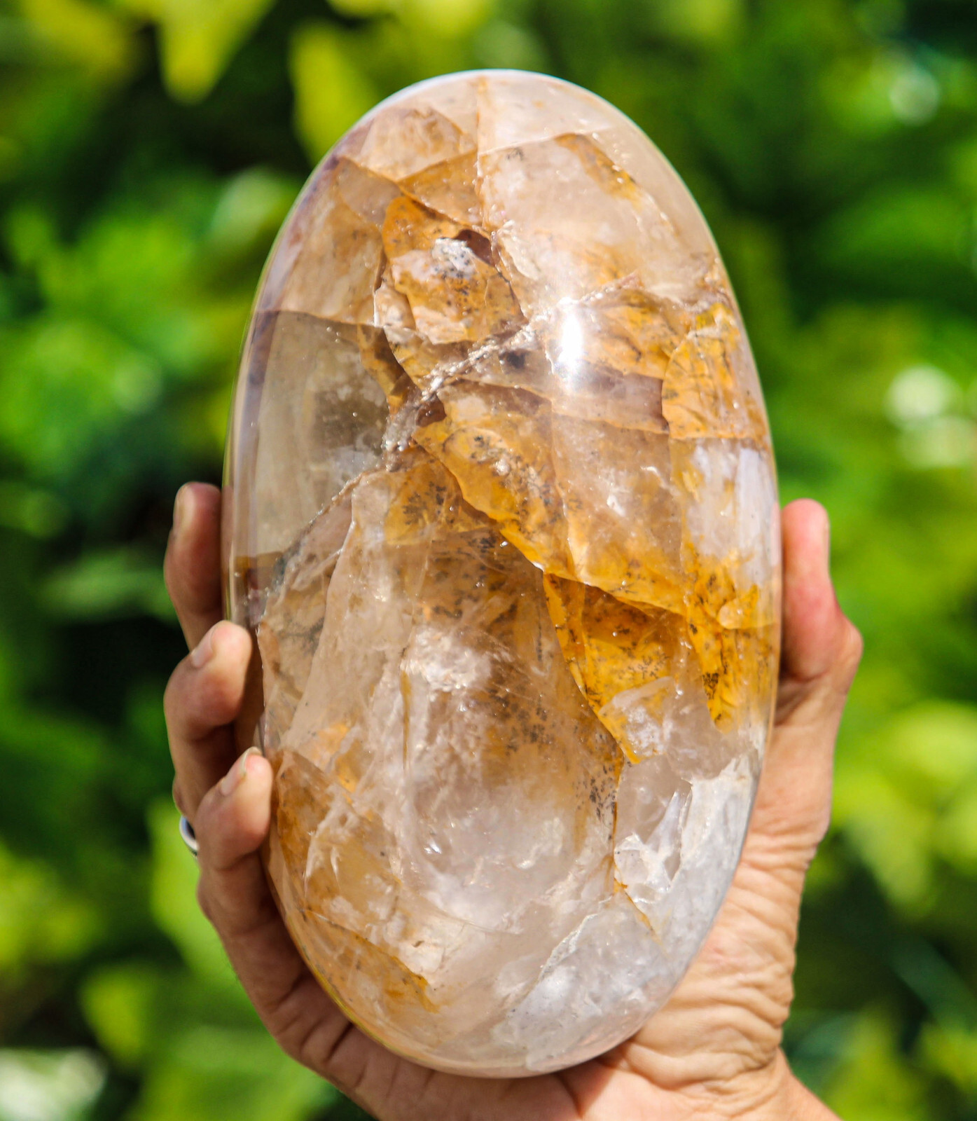 Superb 195mm Yellow Fire Quartz Crystal Healing Chakra Reiki Gemstone Lingam Egg
