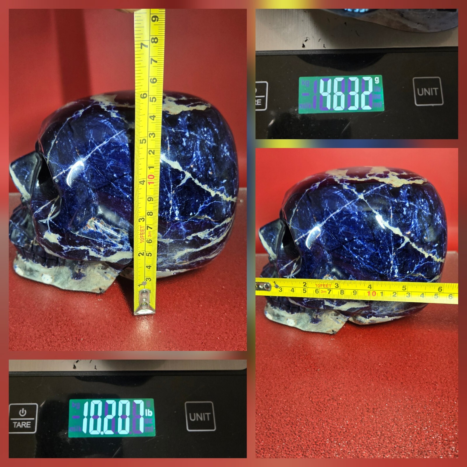 10+LB Natural Very Blue Sodalite Skull Hand Carved Quartz Crystal Reiki Healing