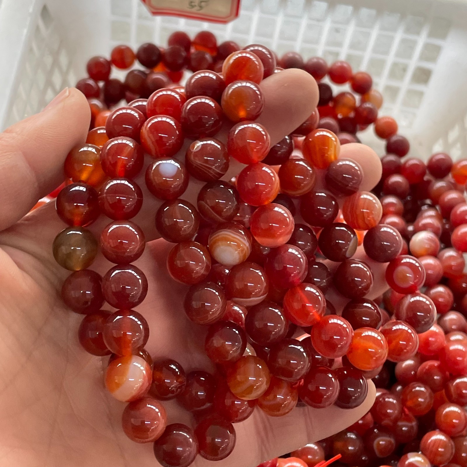 10pcs Red Stripe Agate Bracelet Smooth Round size 10mm