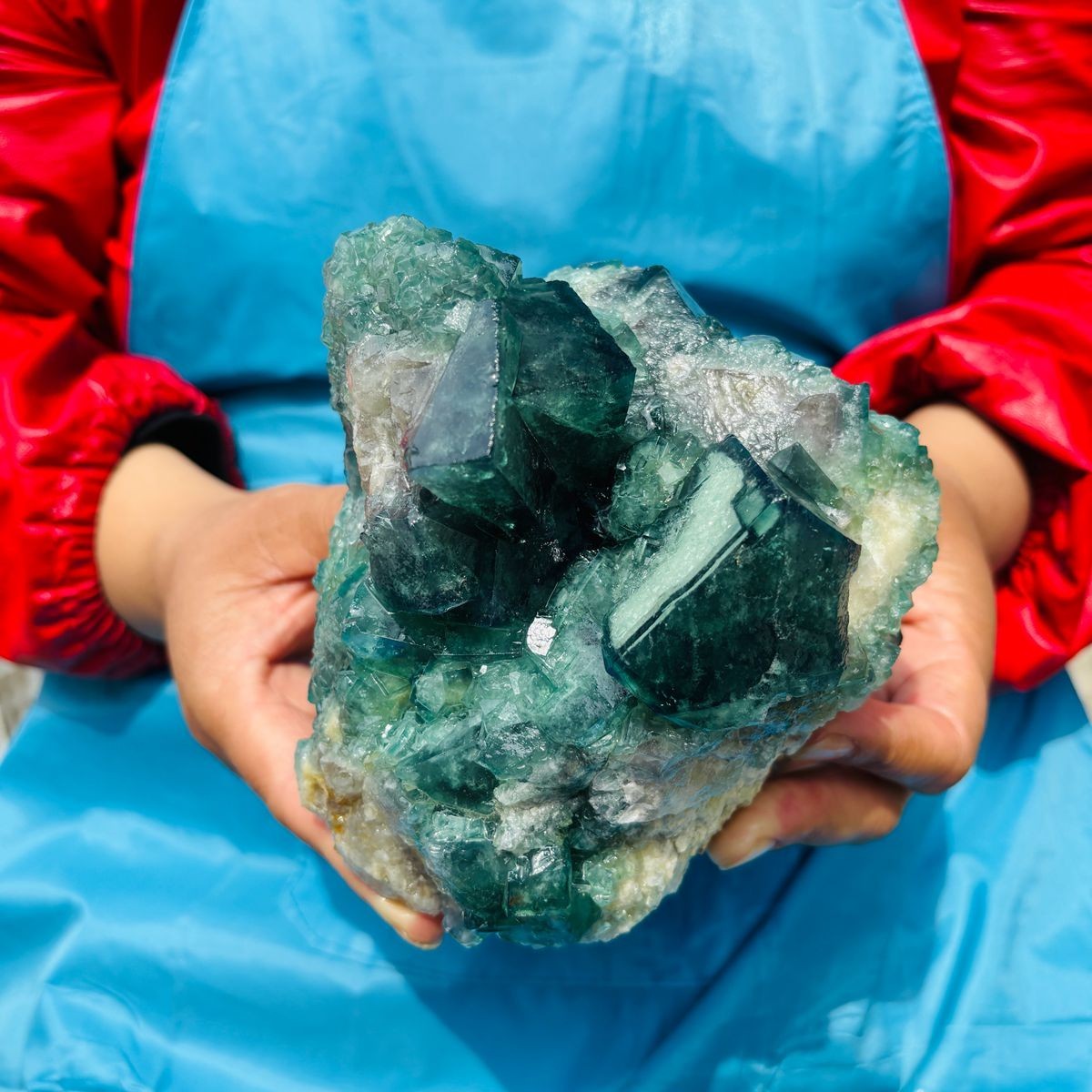 1790G Natural BLUE-green purple Cube Fluorite Mineral Crystal Specimen/China