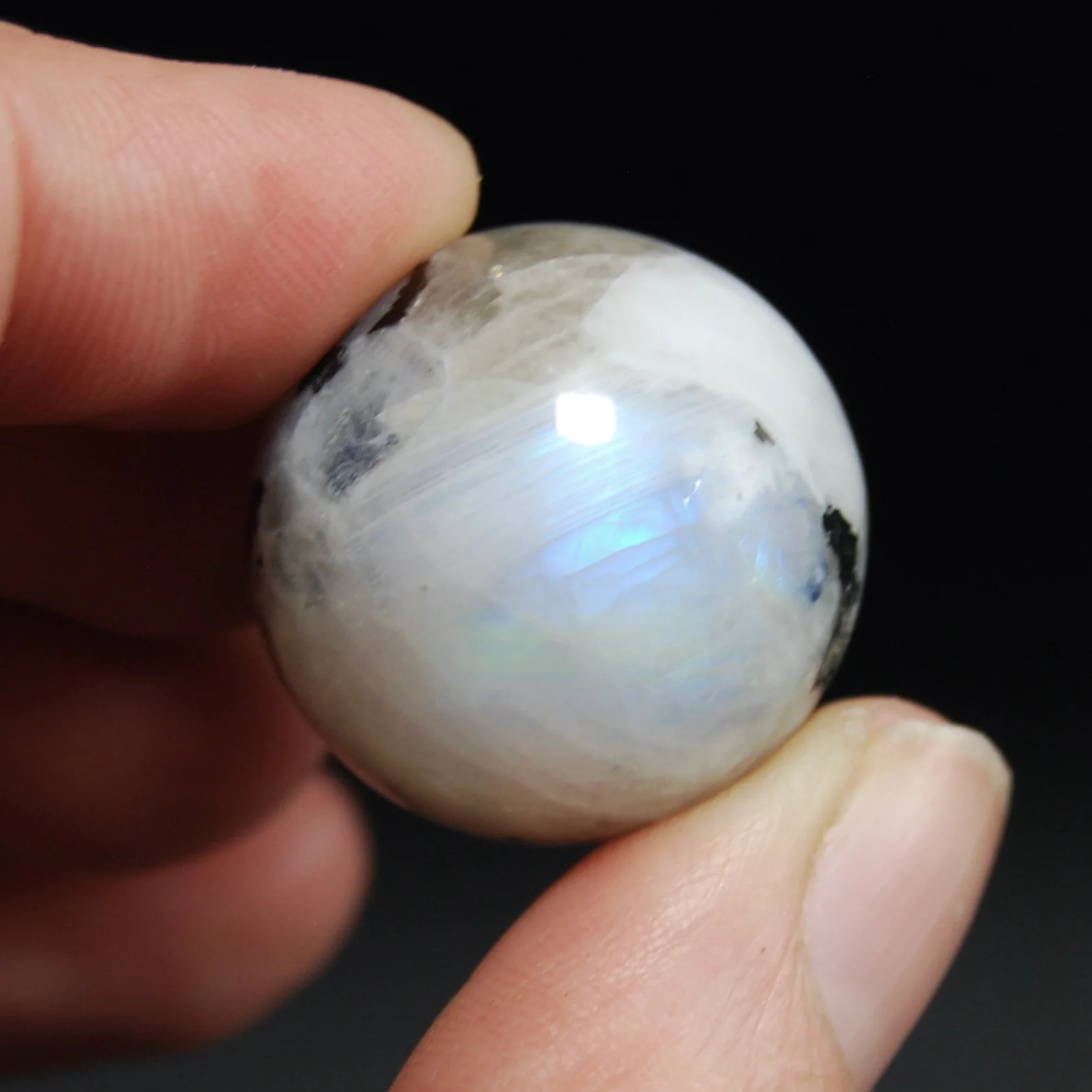 ONE Mini Rainbow Moonstone Crystal Sphere, GUARANTEED Blue Flash, 15mm 20mm 25mm