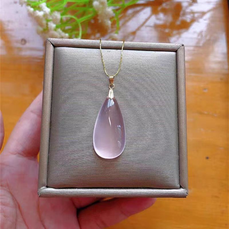 Natural Star Rose Quartz Teardrop Pendant Versatile Necklace/Sweater Chain