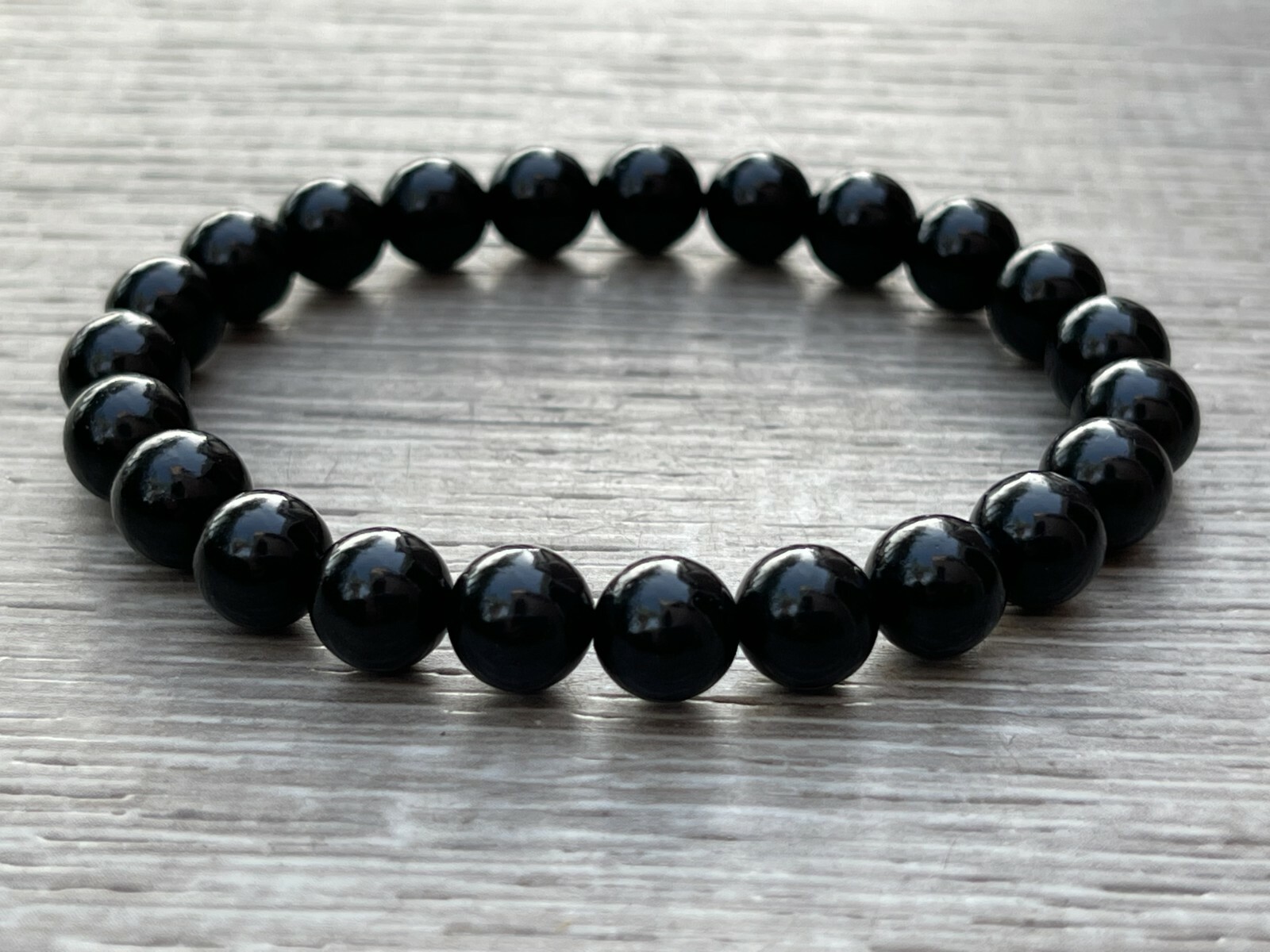 Grade A++ Jet Crystal Bead Bracelet 8mm, Genuine Jet Gemstone Bracelet