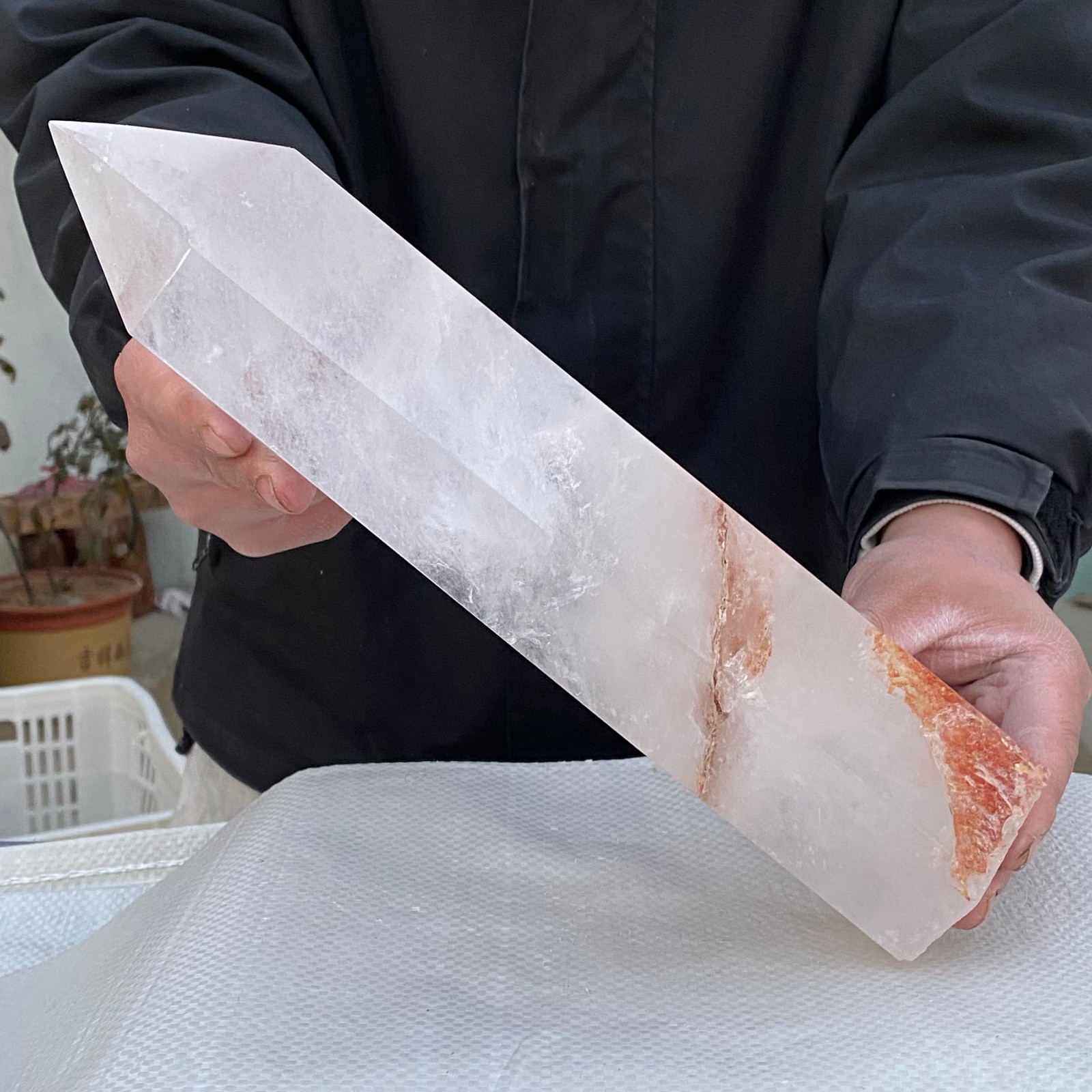 6.5LB Large Natural white crystal pillar obelisk quartz crystal sample pillar