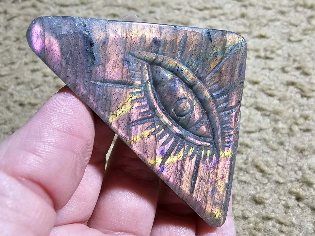 Labradorite All Seeing Evil Eye, Illuminati Carving, Crystals & Stones, Mineral