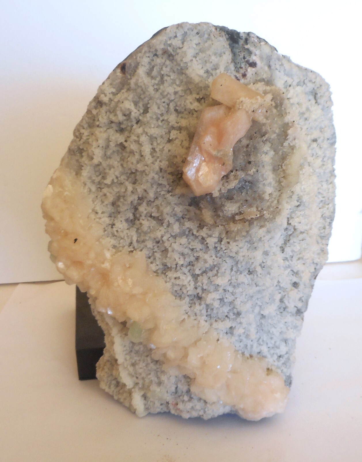 Huge Pink Stilbite, Green Apophyllite, Quartz Crystal Cluster Plate. 7.0 inches