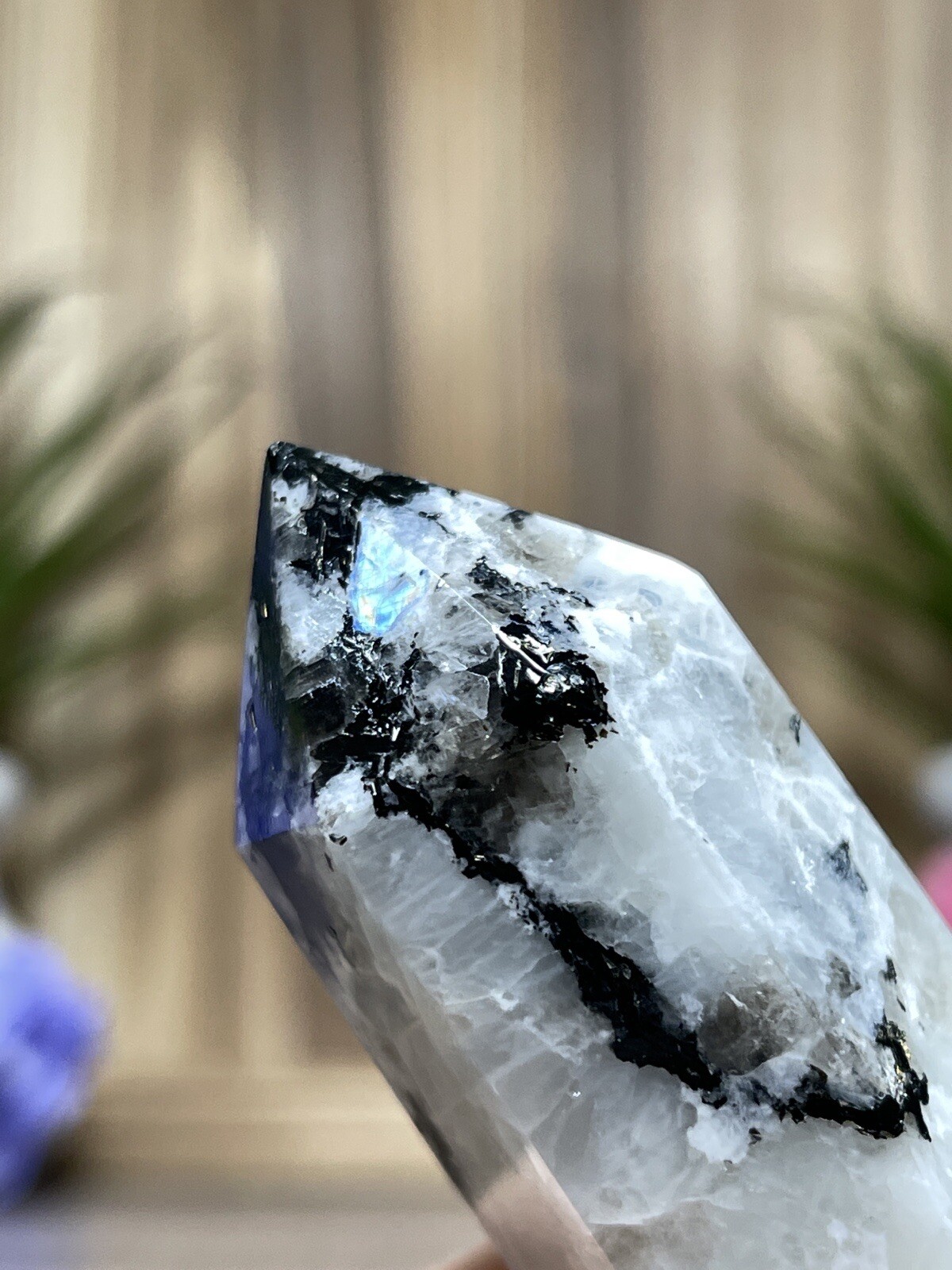 RAINBOW MOONSTONE TOWER – Mineral Crystal Point White Blue Chakra Reiki Witch
