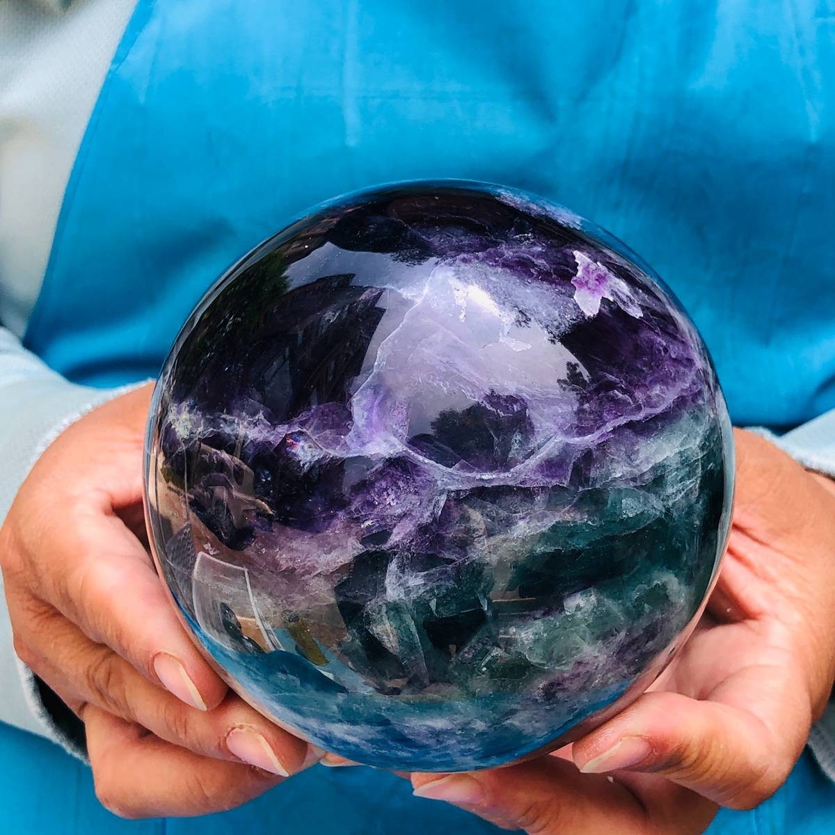 4.44LB Large Natural Fluorite Sphere Quartz Crystal Ball Energy Healing Stone