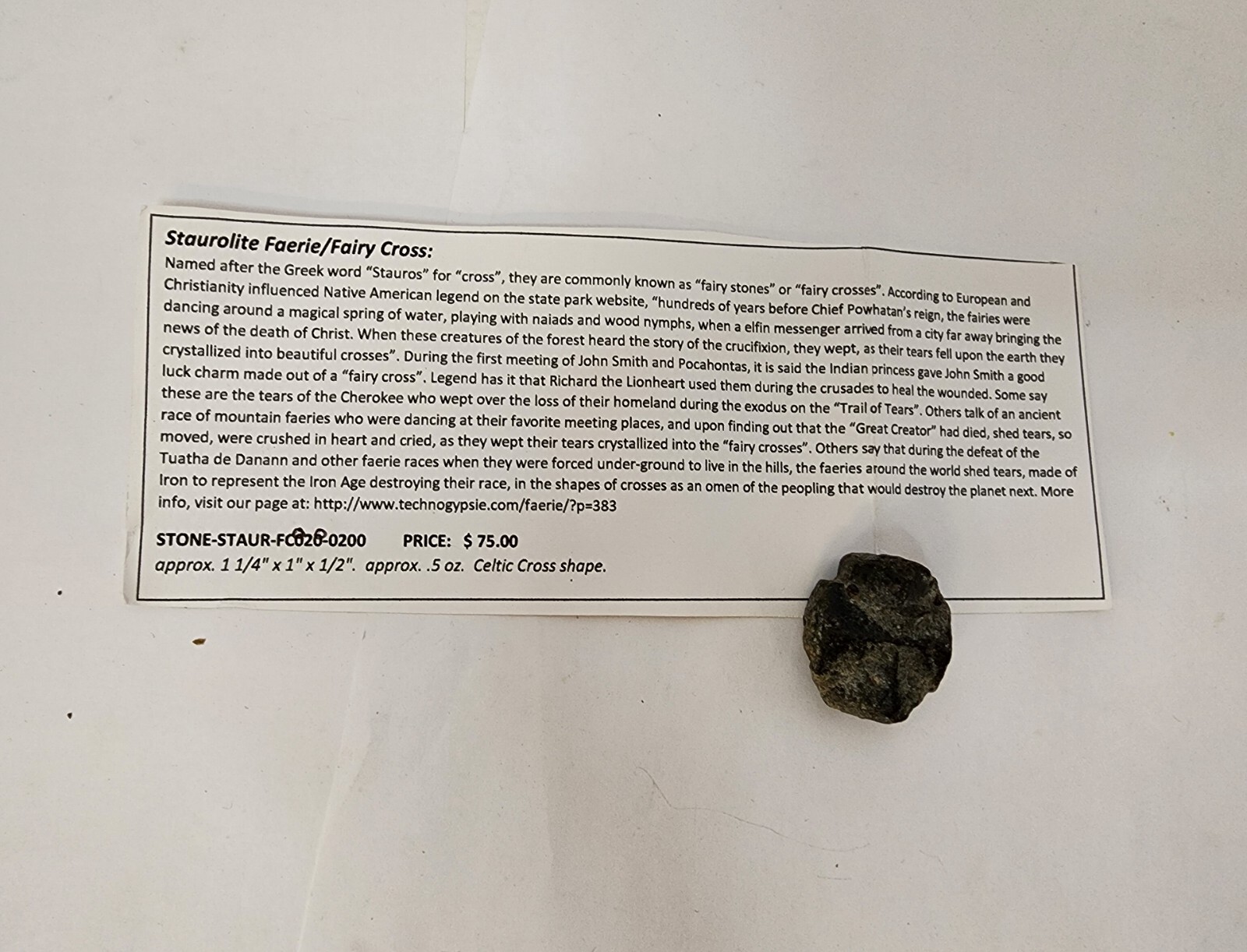 Staurolite Celtic cross – large approximately1.25x1x.5 inches (FC020)