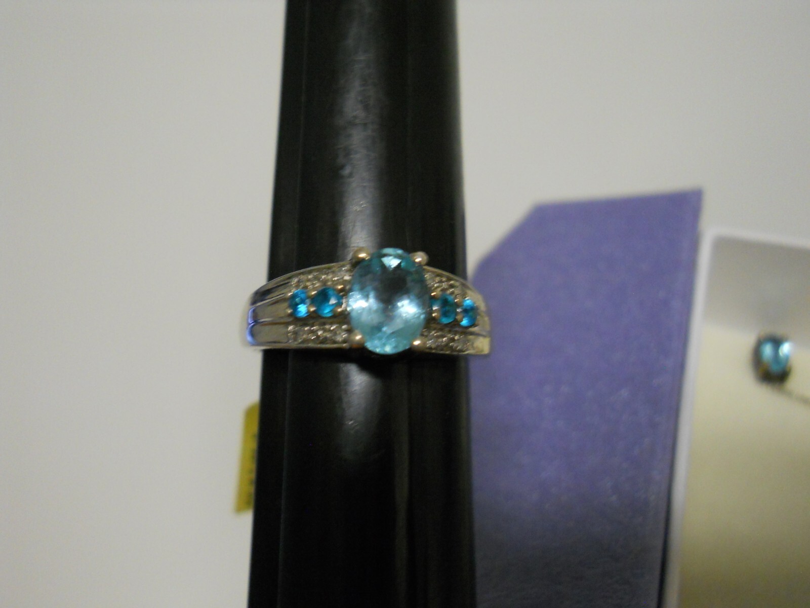 Sterling Silver Blue & Aqua Apatite Jewelry Set Necklace & Ring Size 7.5 #853