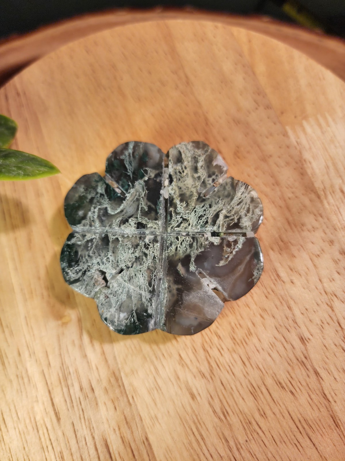 Moss Agate Four Leaf Clover Carving