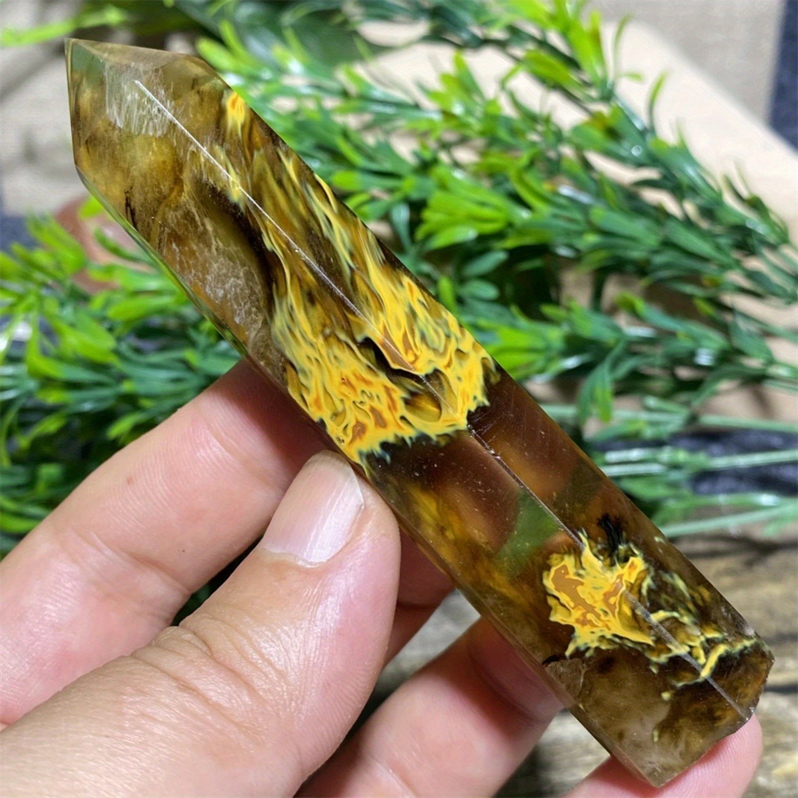 Wholesale Tiger Skin Obelisk Six Sided Polished Crystal Tower Smelt Point Decor