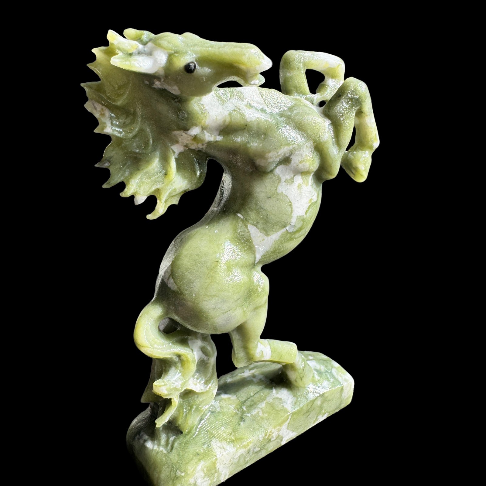 Natural Jade Horse Figurine Finely Carved Stone Animal Sculpture Desk Decor 5″