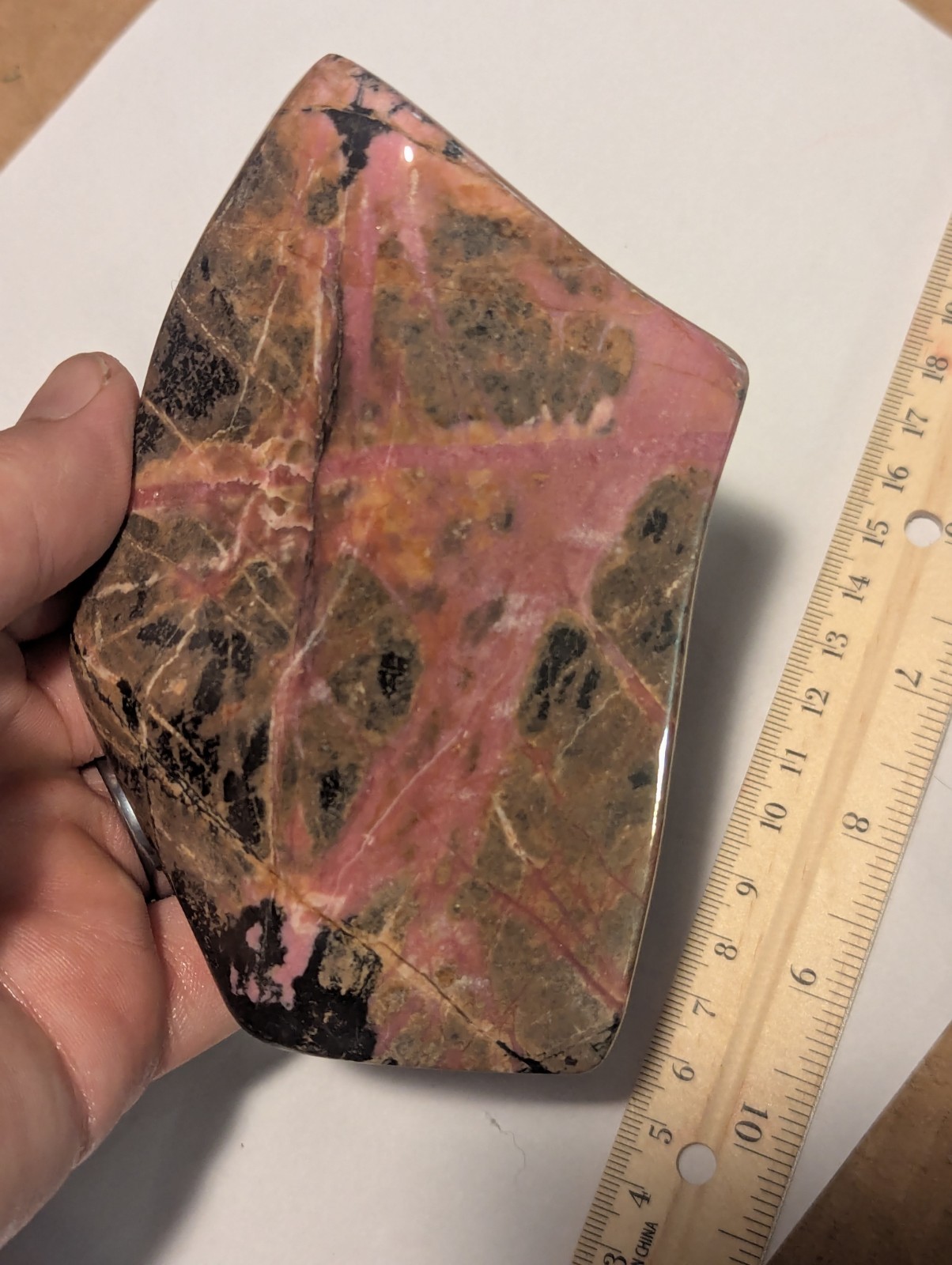Large Fully Polished Rhodonite Freeform Display Slab Tumbled Stone Big Pink