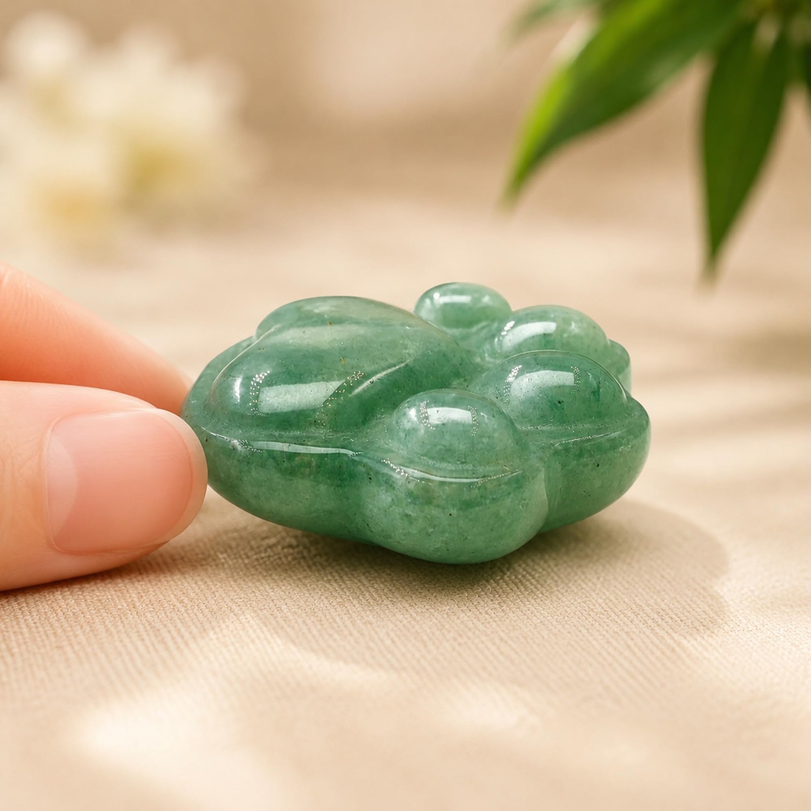 1.6 Inch Green Aventurine Cat Paw Worry Stone, Healing Crystal Palm Stone