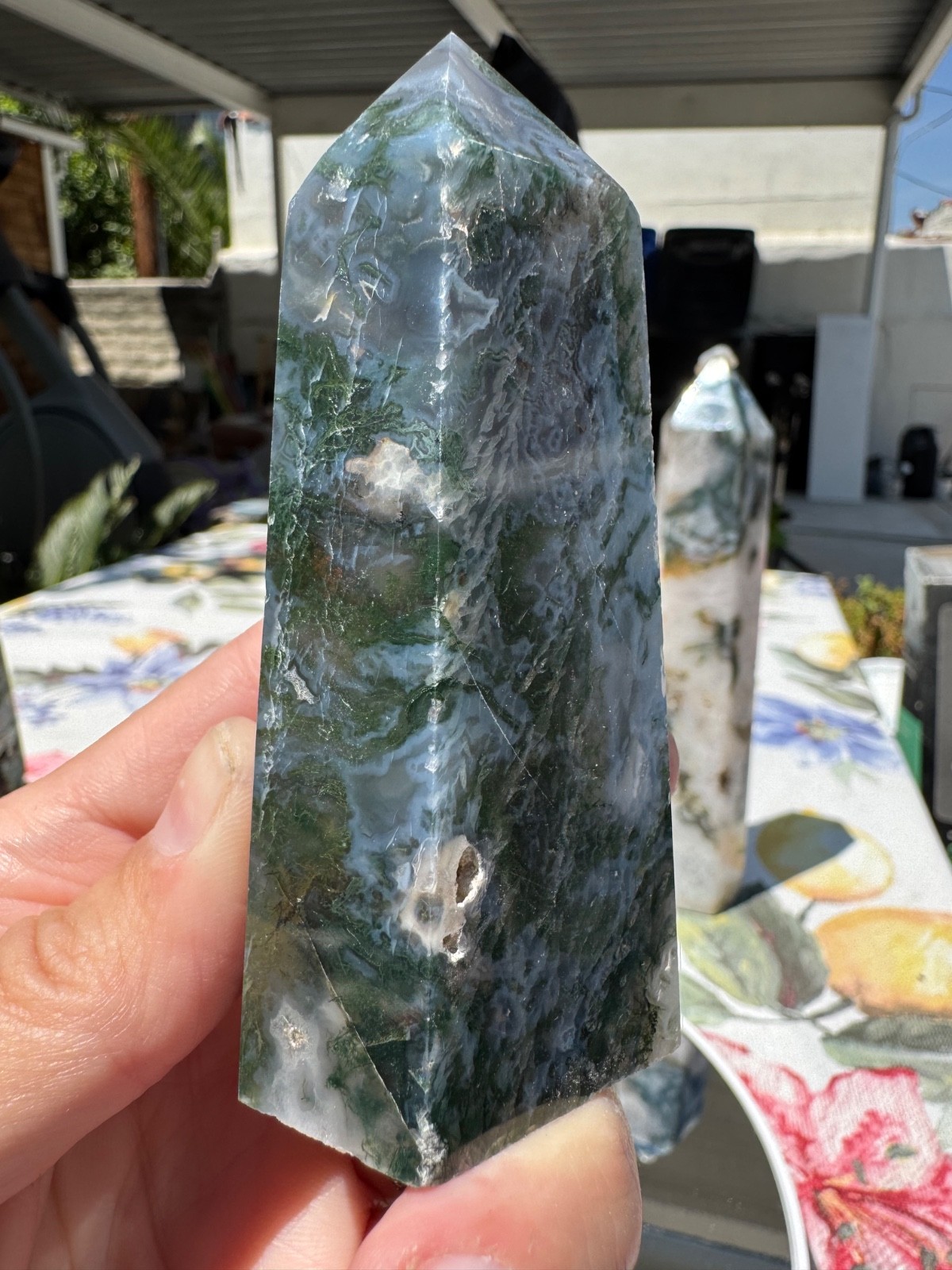 Small 204g 3.5” Blue/Green Moss Agate Tower Column Pillar – #G174