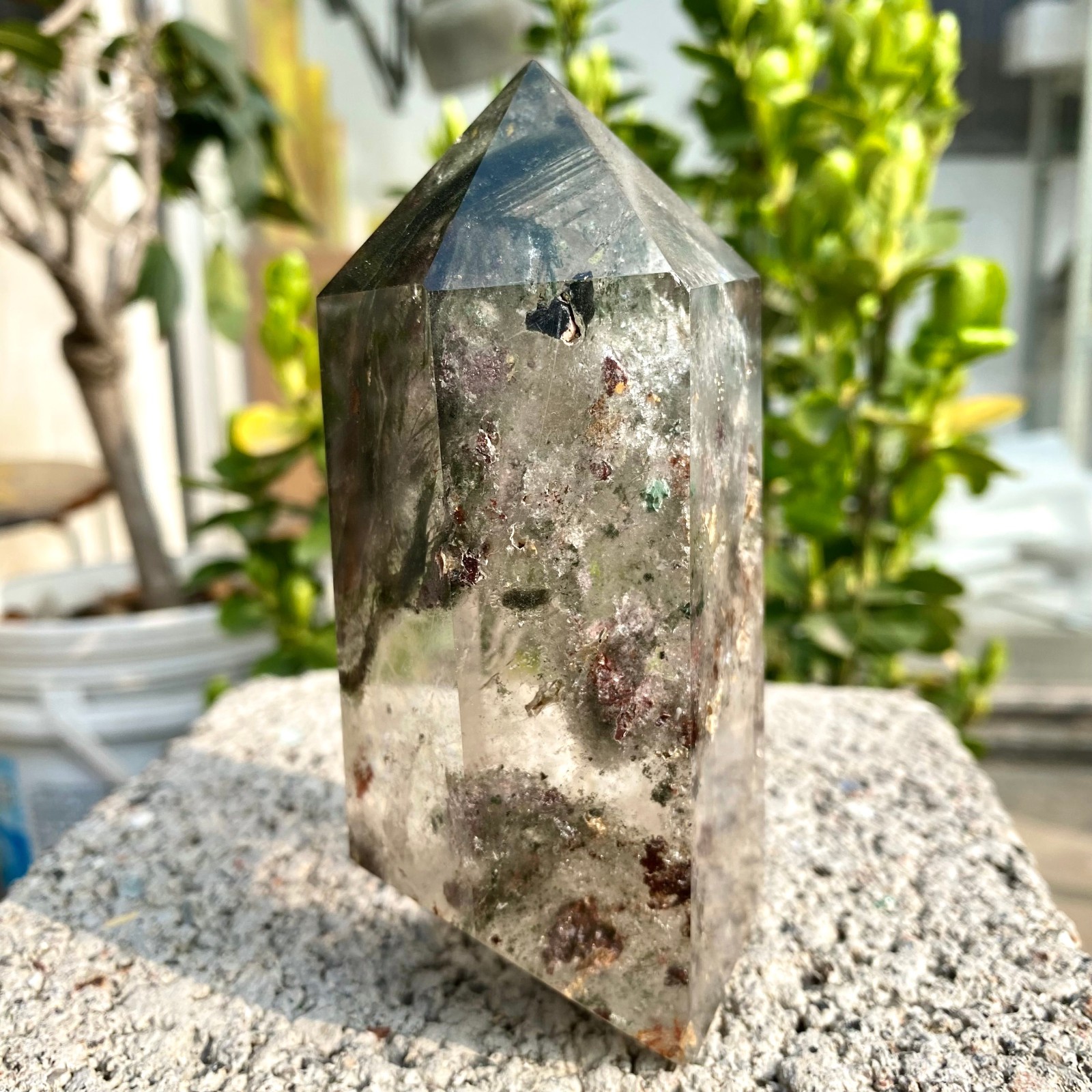 1.33LB Natural Green Ghost Phantom Quartz Crystal Obelisk Tower Rod restoration