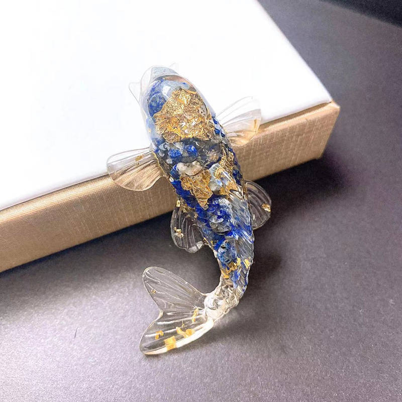 10Pcs Natural Lapis Lazuli Quartz Crystal Gravel Koi Healing Carp Resin Statue