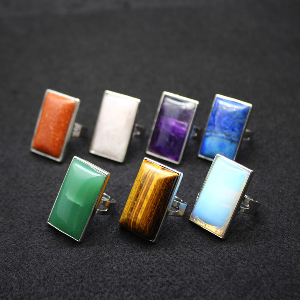 Natural Chakra Crystal Rectangular Ring Quartz Opening Jewelry Healing Reiki New