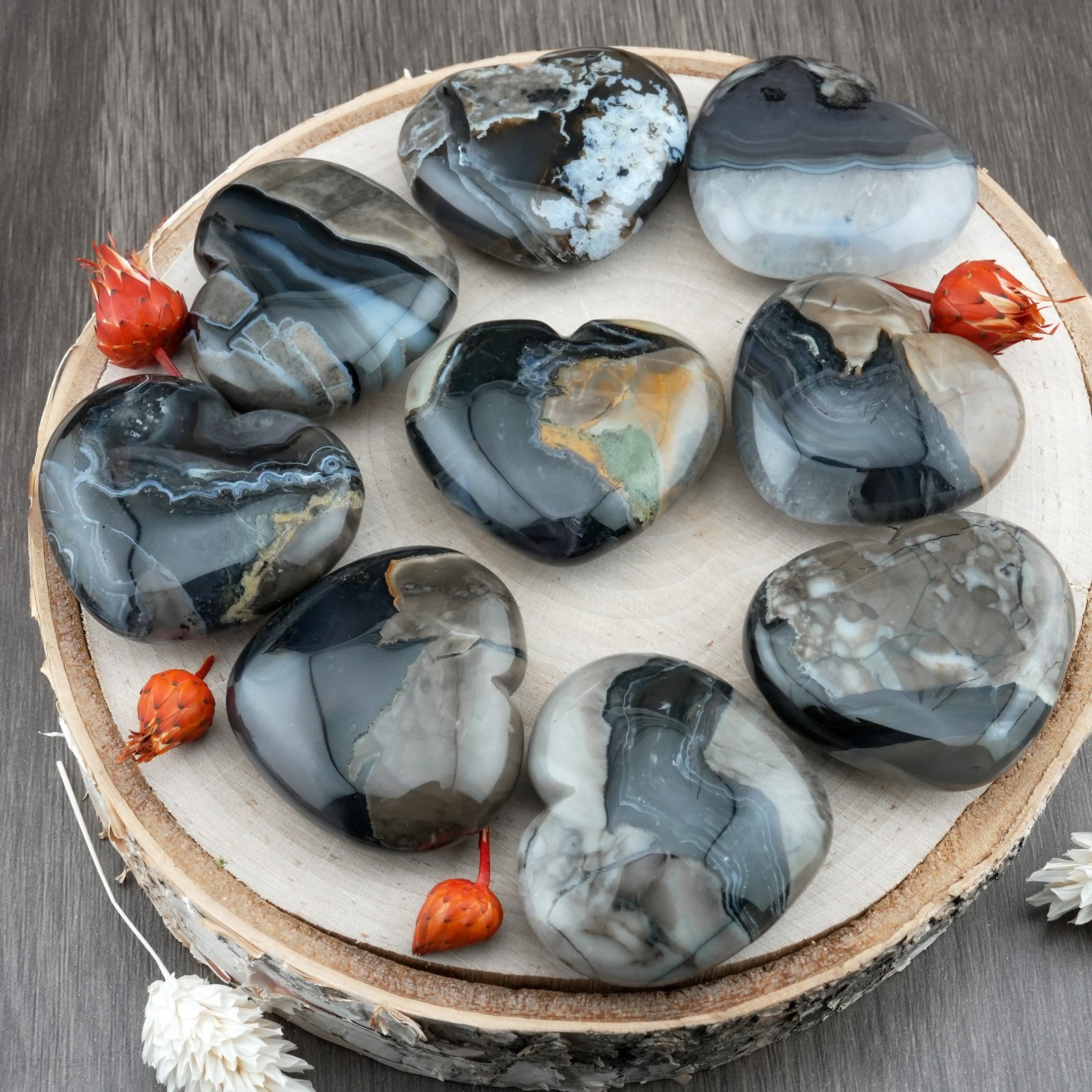 Volcano Agate Puffy Heart UV Reactive Crystal Gift Spiritual Protection Decor