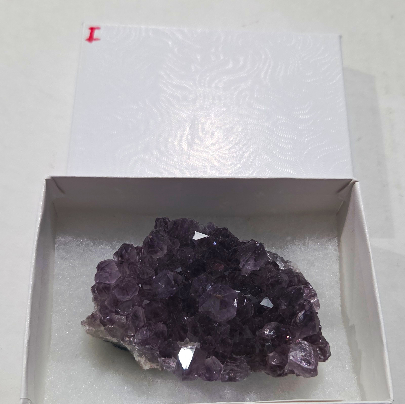 Purple Amethyst Brazil Crystal Cluster Mineral Specimen in Display Box I