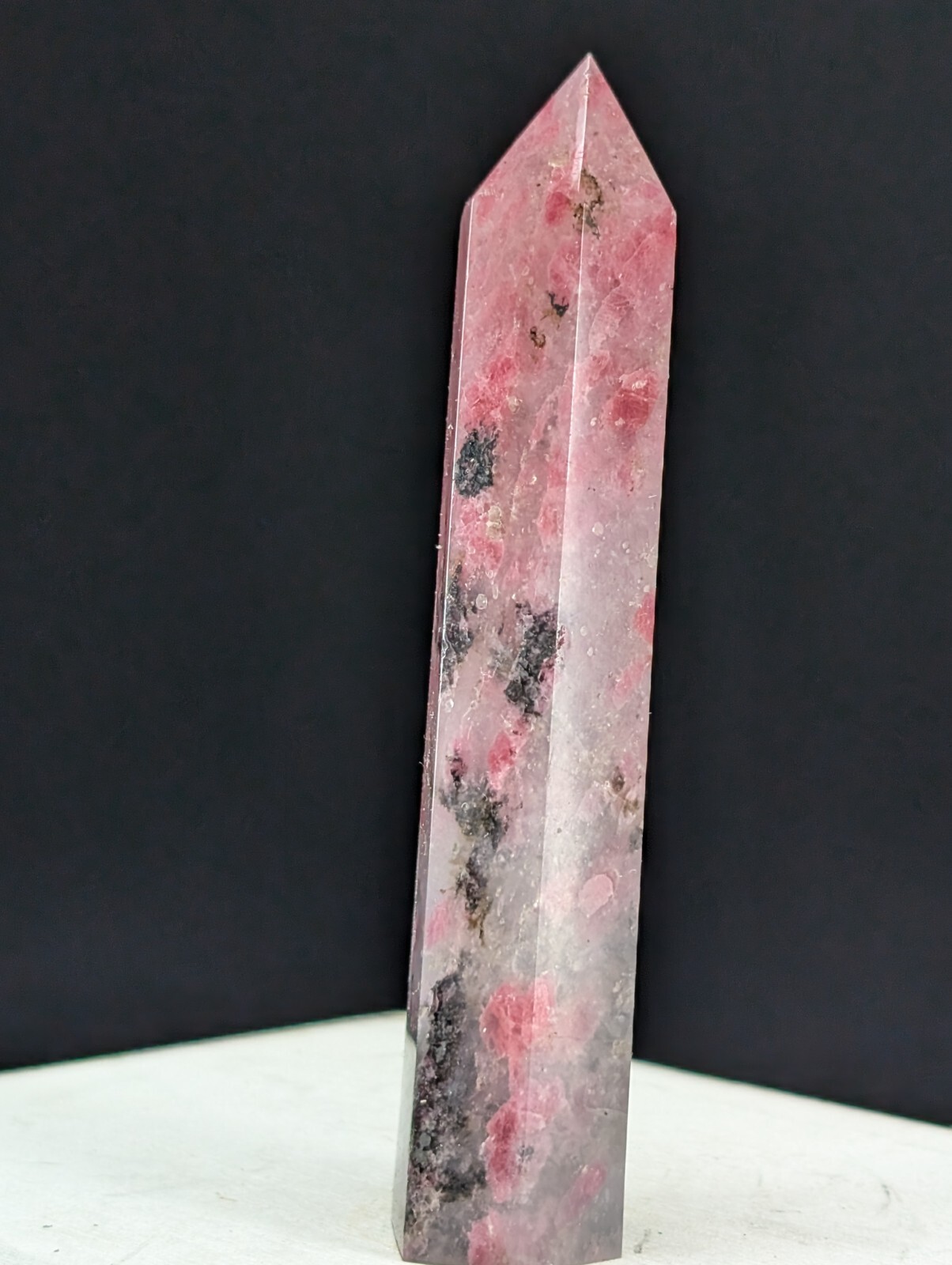 Rhodonite Tower Pink Crystal Gemstone Point Chakra Mineral Wand