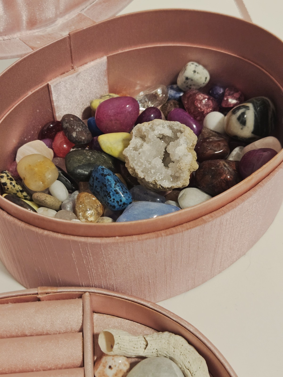 Gemstone Tree Sculpture + Jewelry Box Filled with Polished Stones–Decorative Set